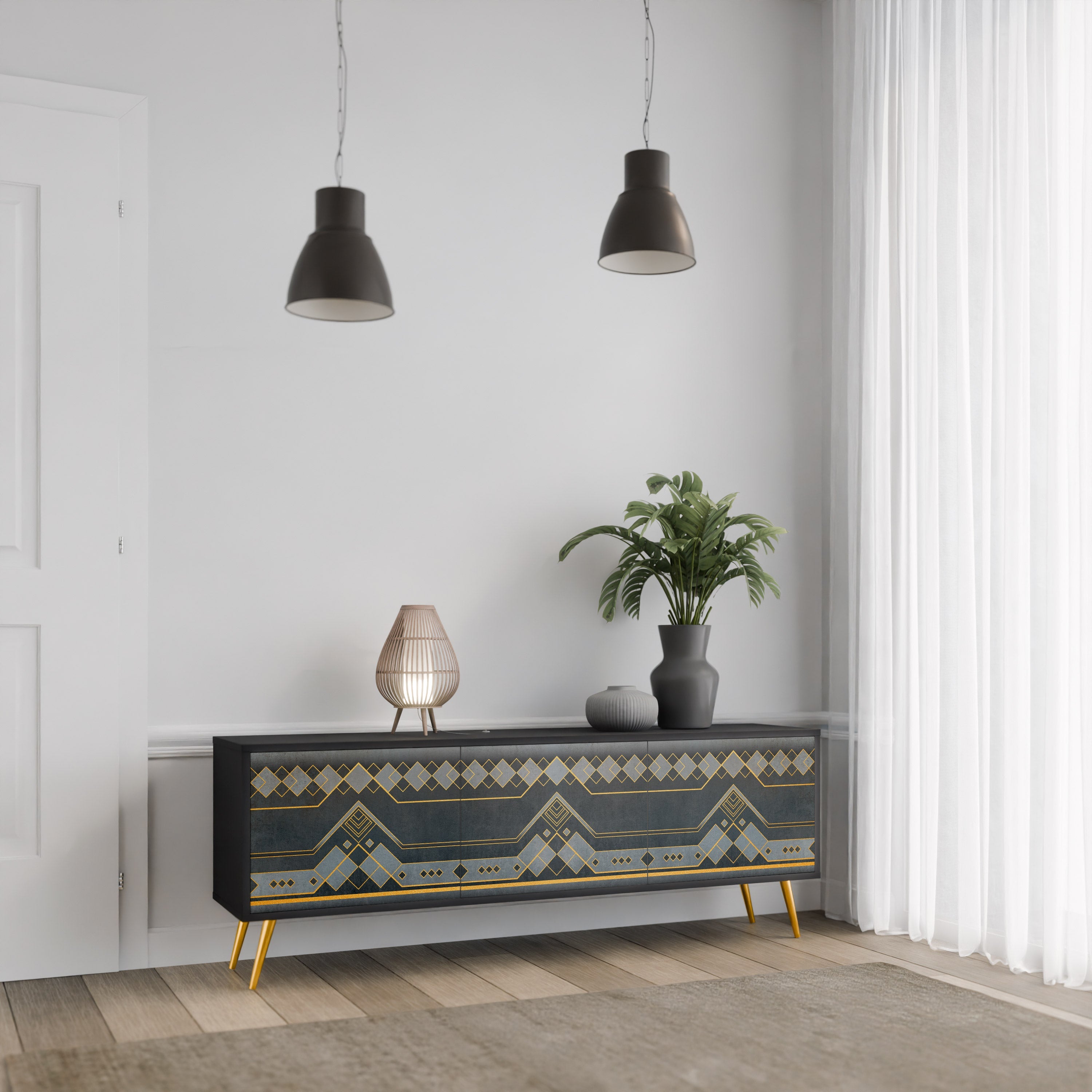 Meuble TV 3 portes ROYAL ORDINARINESS en finition noire