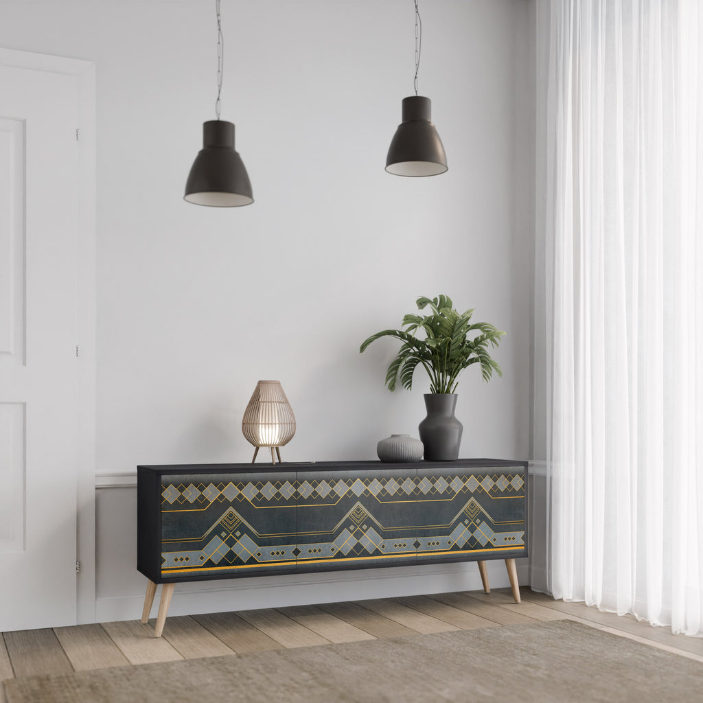 Meuble TV 3 portes ROYAL ORDINARINESS en finition noire