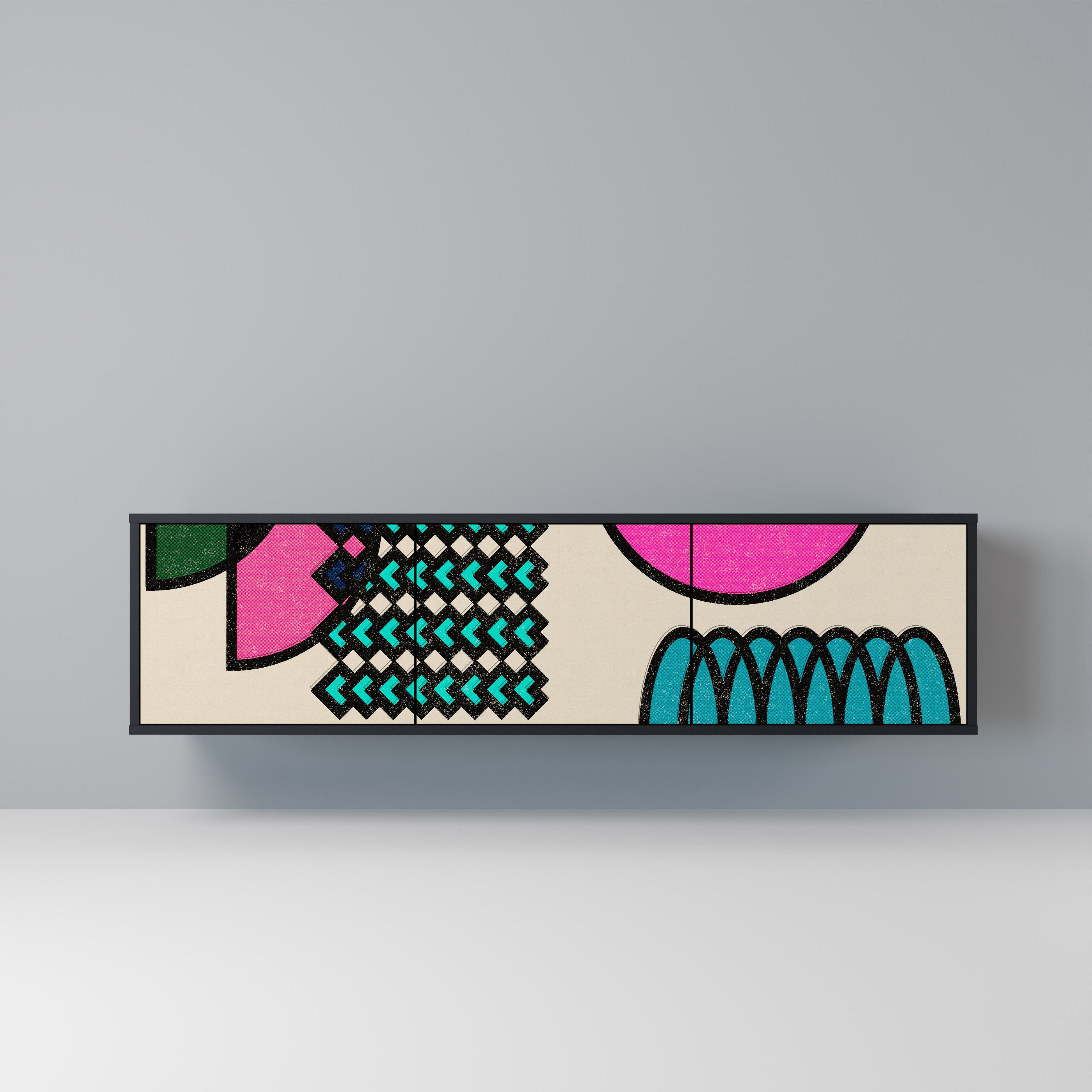 Meuble TV 3 portes GEOMETRIC RHAPSODY en finition noire