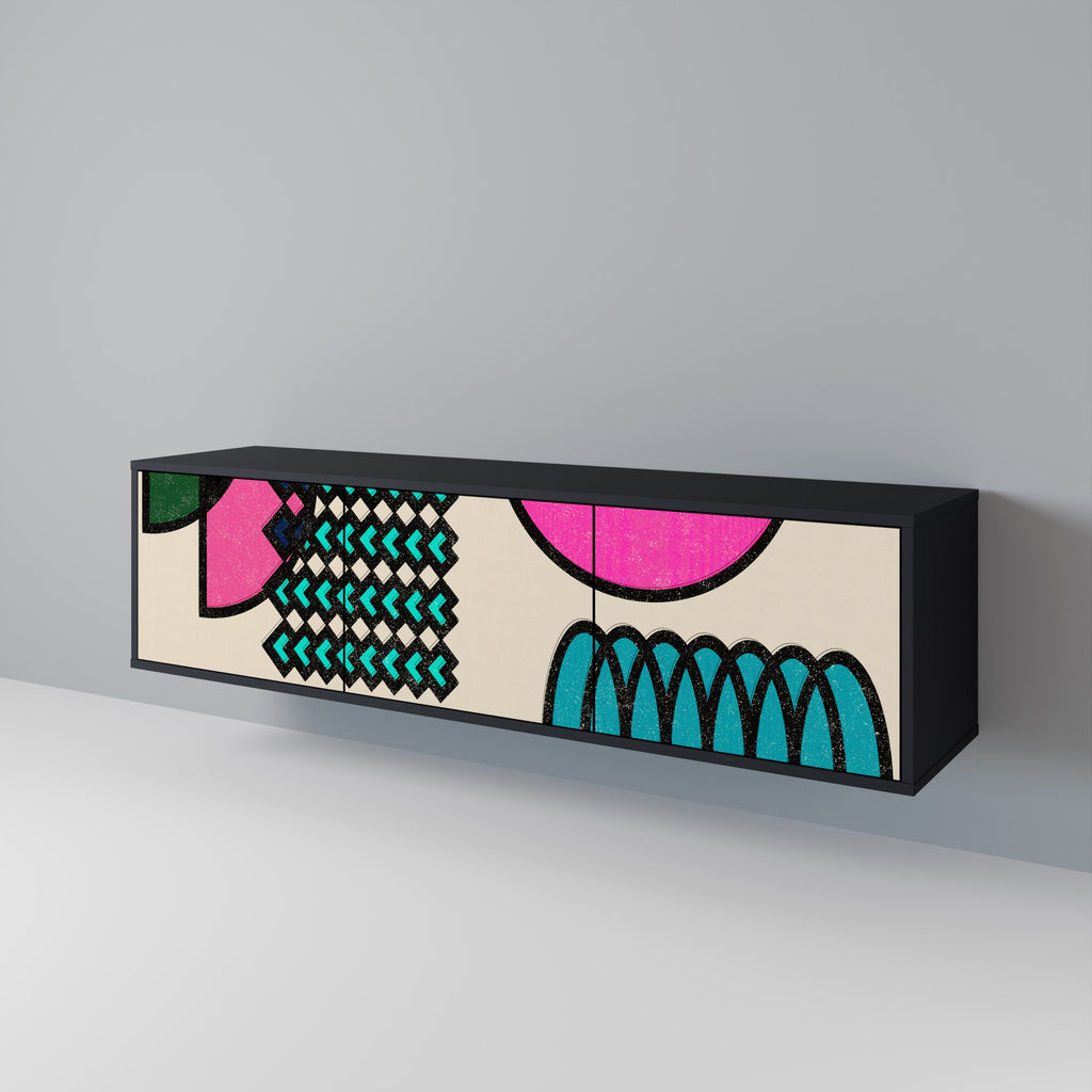 Meuble TV 3 portes GEOMETRIC RHAPSODY en finition noire