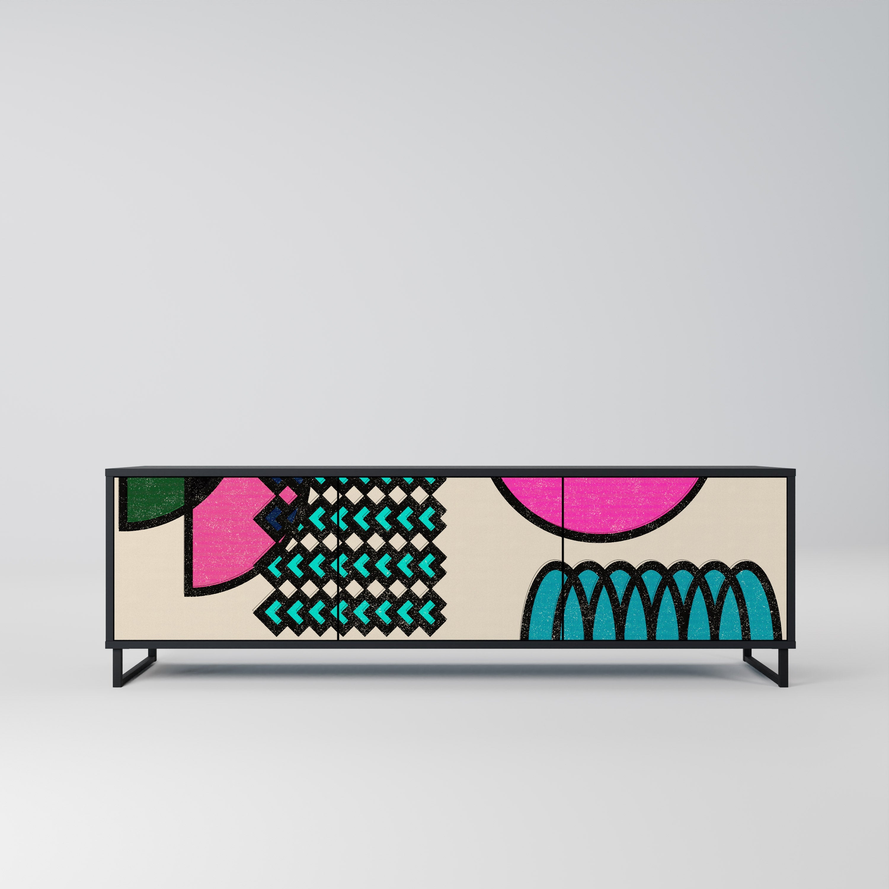 Meuble TV 3 portes GEOMETRIC RHAPSODY en finition noire