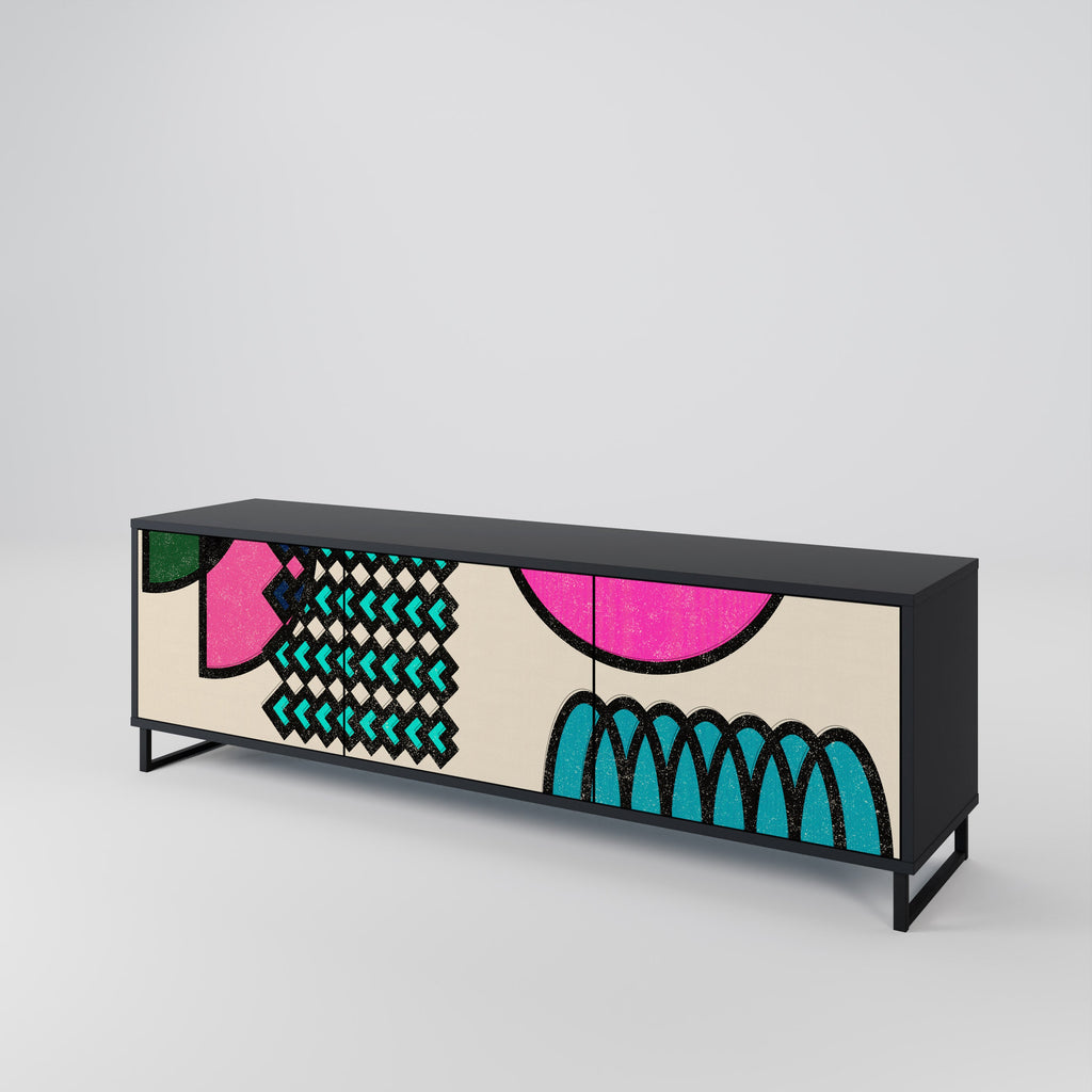 Meuble TV 3 portes GEOMETRIC RHAPSODY en finition noire