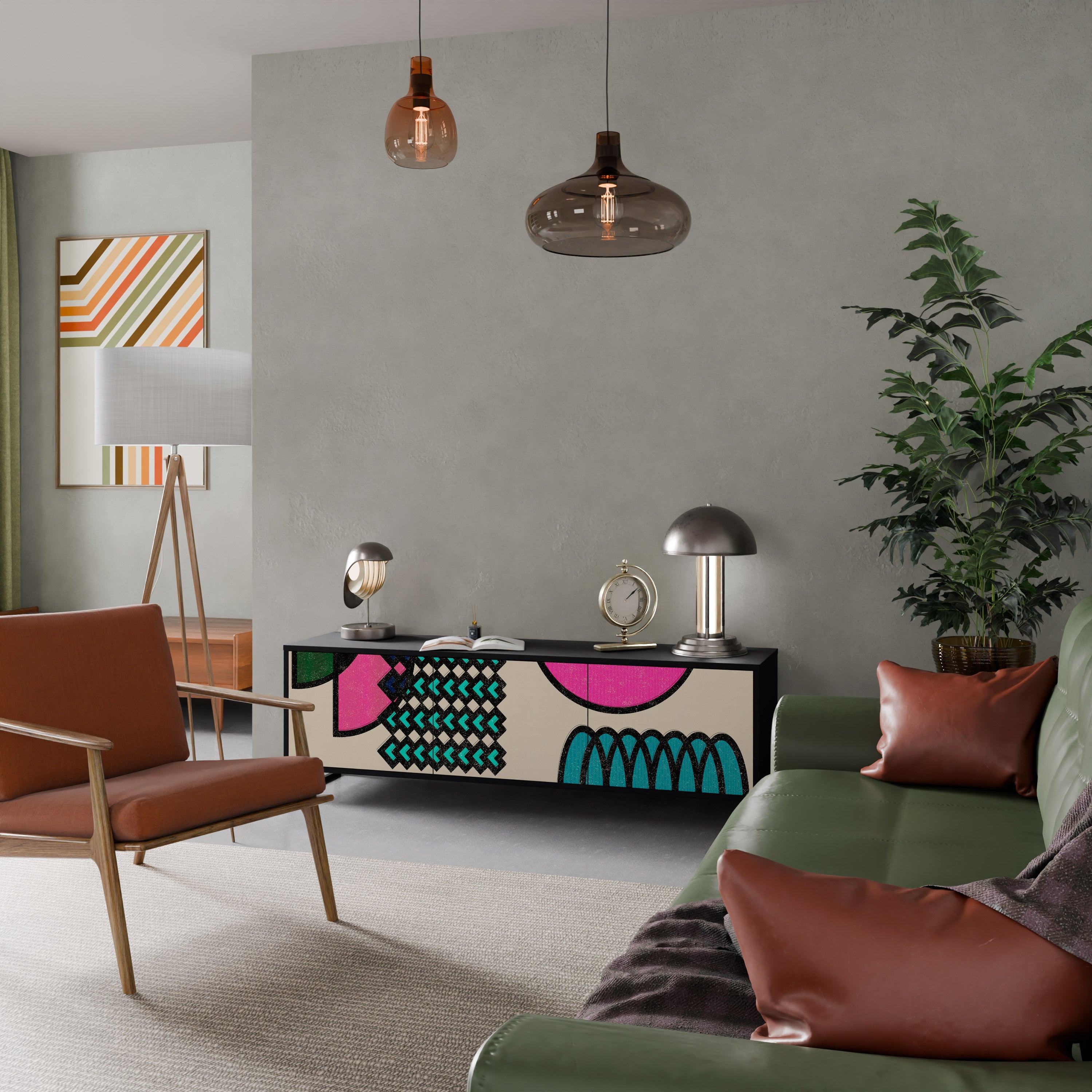 Meuble TV 3 portes GEOMETRIC RHAPSODY en finition noire