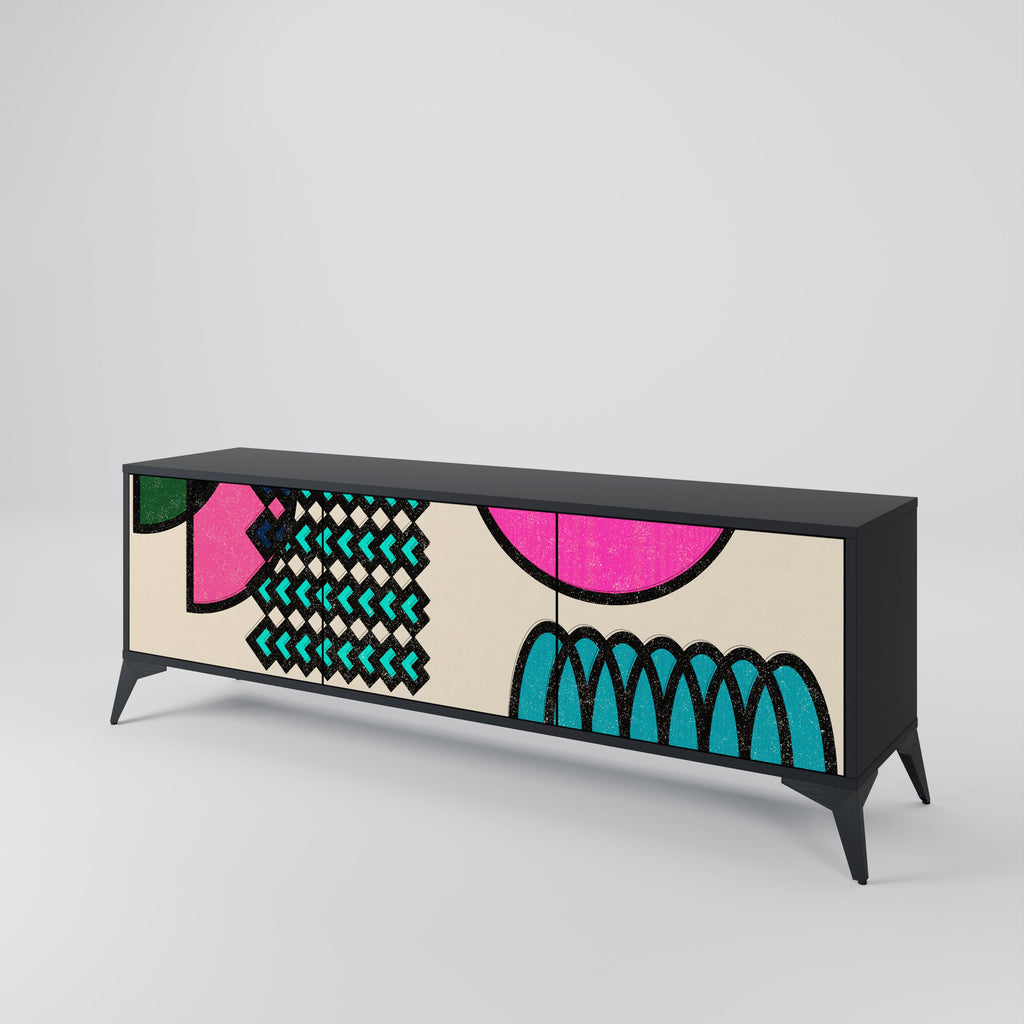 Meuble TV 3 portes GEOMETRIC RHAPSODY en finition noire