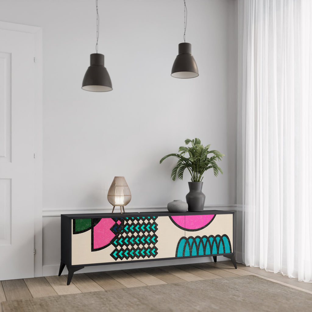 Meuble TV 3 portes GEOMETRIC RHAPSODY en finition noire