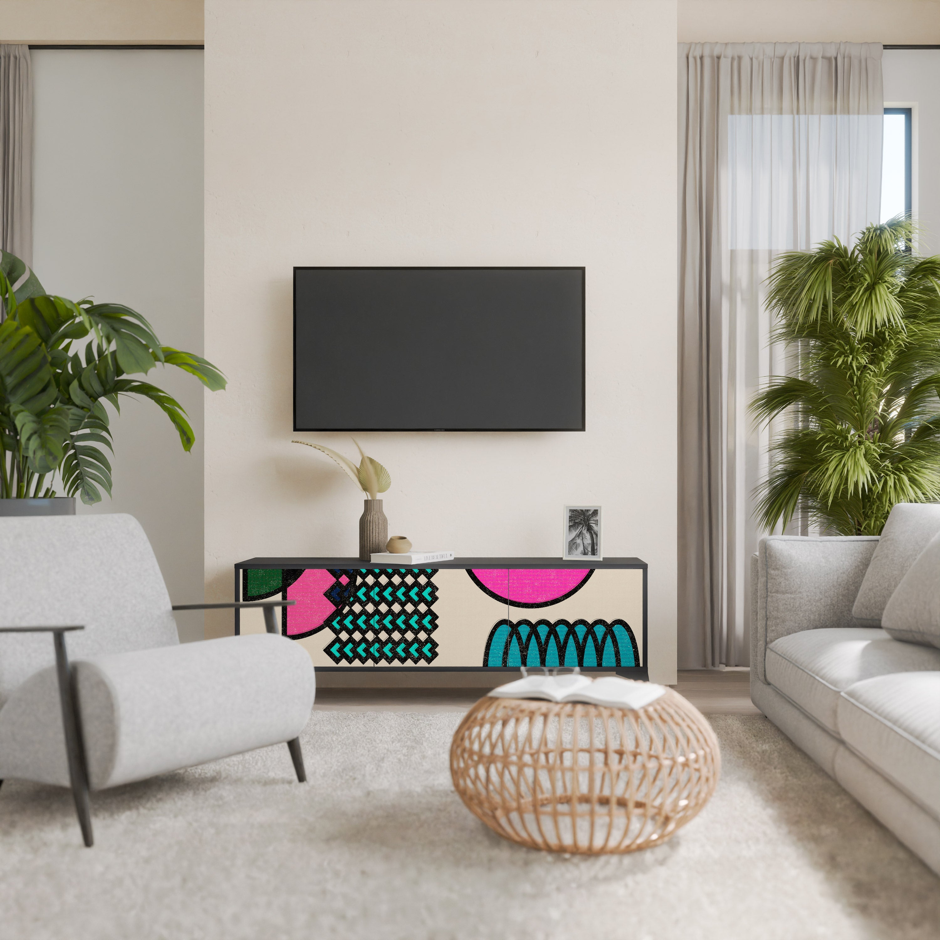 Meuble TV 3 portes GEOMETRIC RHAPSODY en finition noire