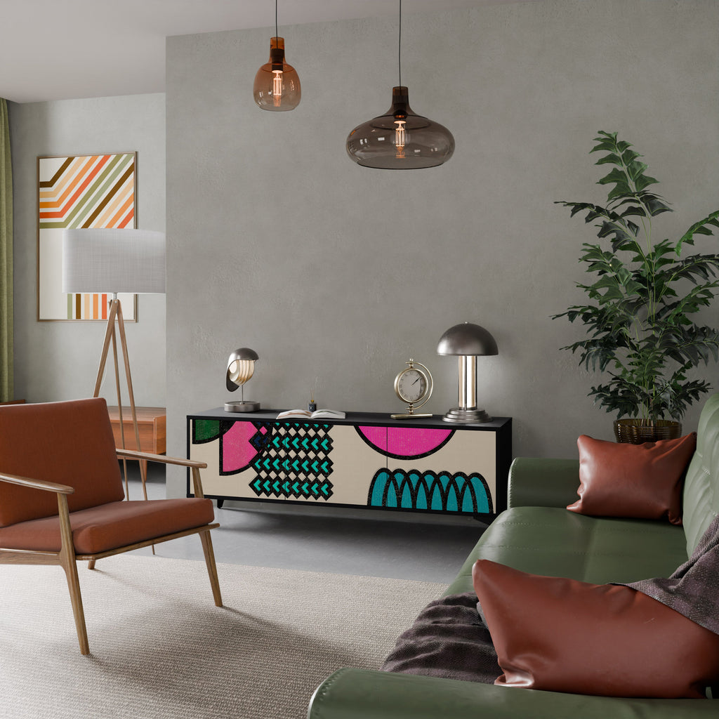 Meuble TV 3 portes GEOMETRIC RHAPSODY en finition noire