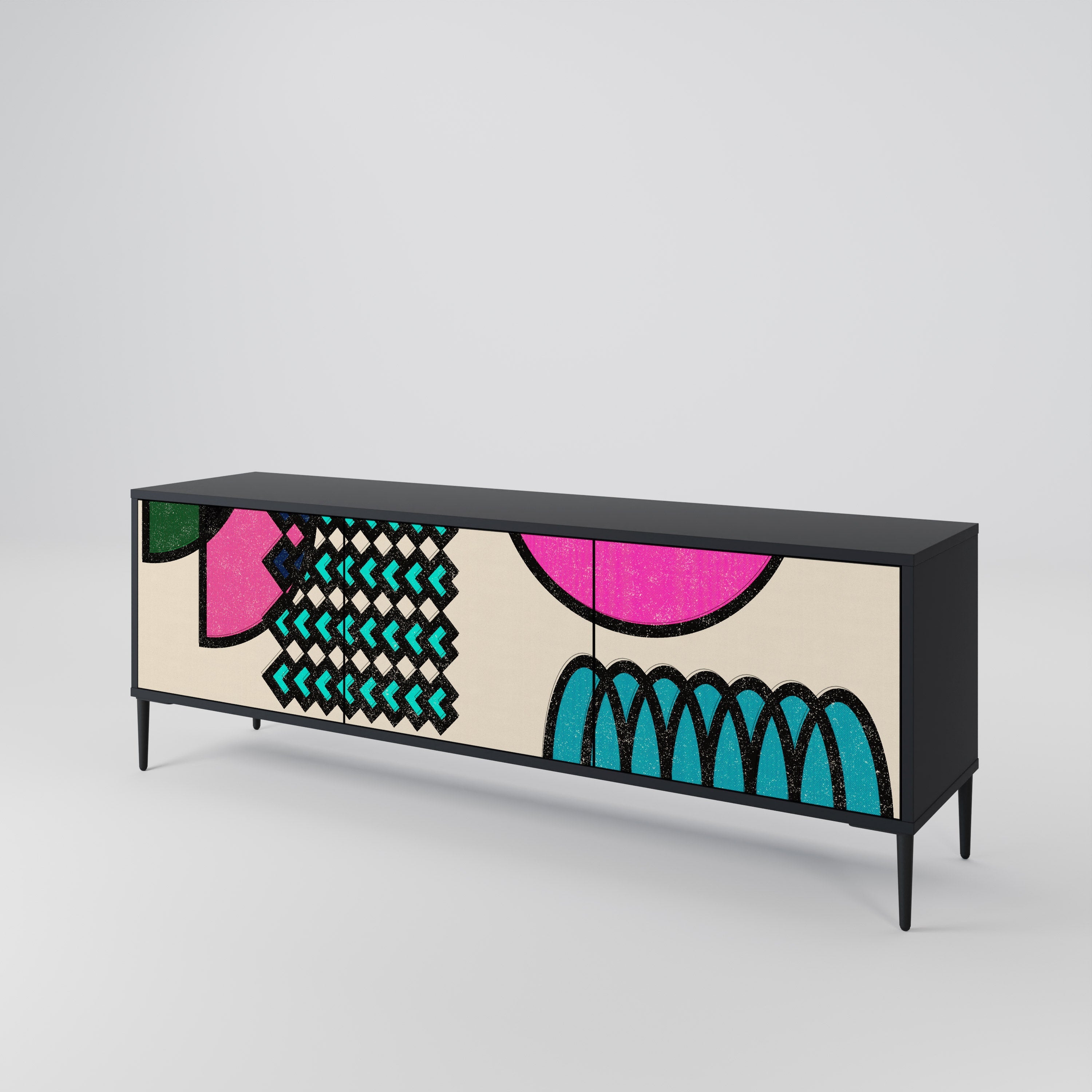 Meuble TV 3 portes GEOMETRIC RHAPSODY en finition noire