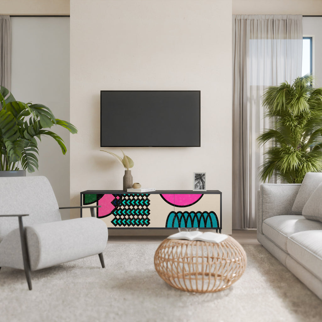 Meuble TV 3 portes GEOMETRIC RHAPSODY en finition noire