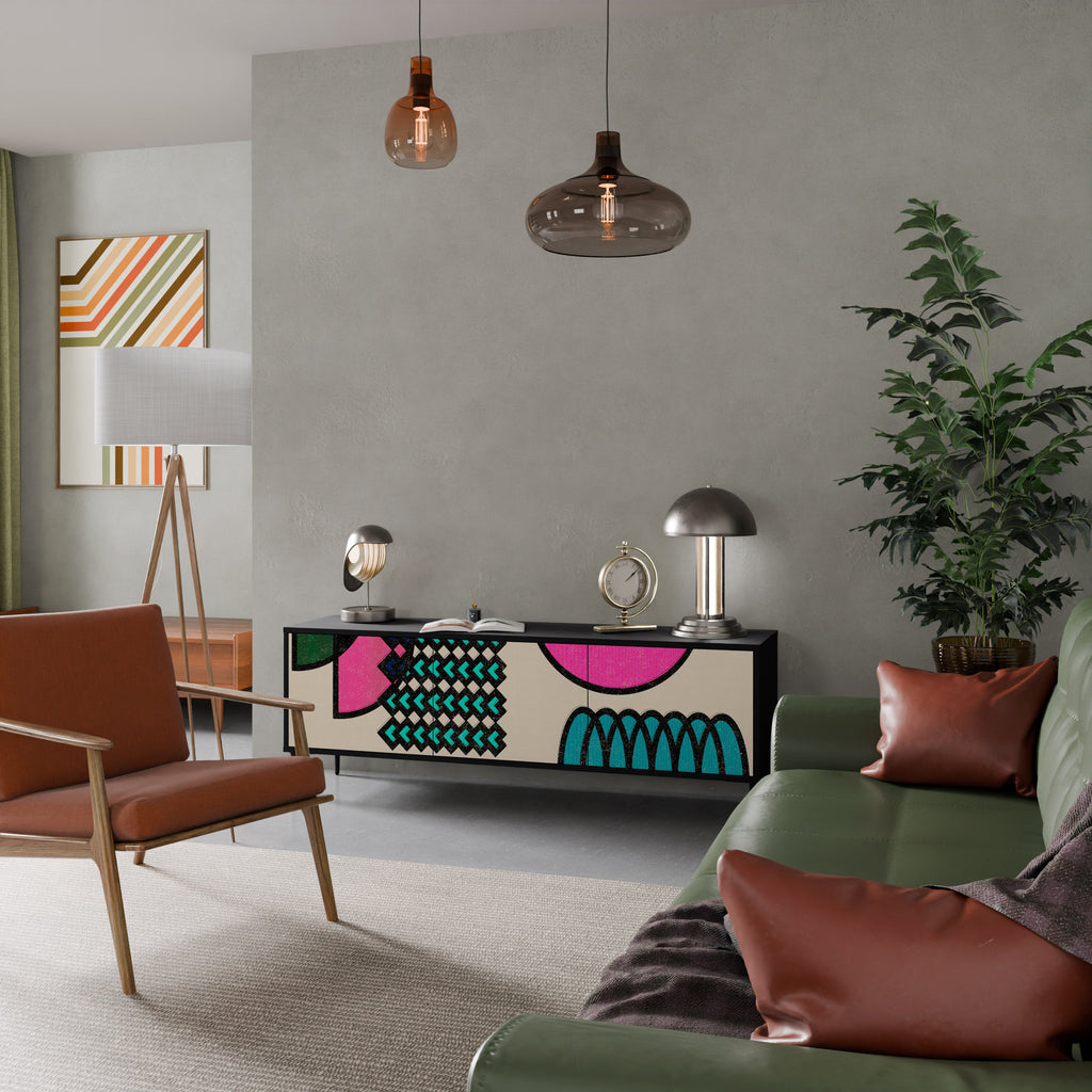 Meuble TV 3 portes GEOMETRIC RHAPSODY en finition noire