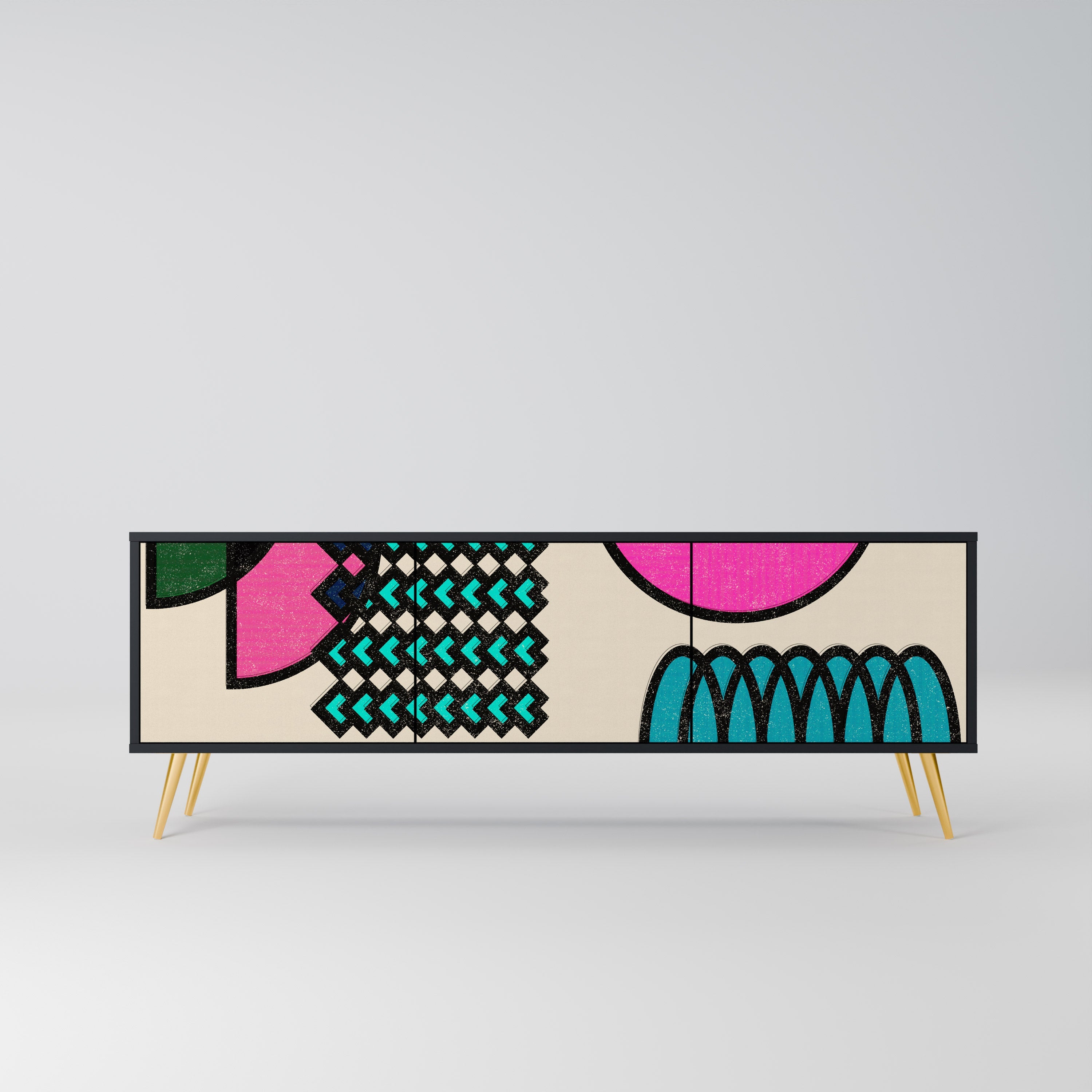 Meuble TV 3 portes GEOMETRIC RHAPSODY en finition noire