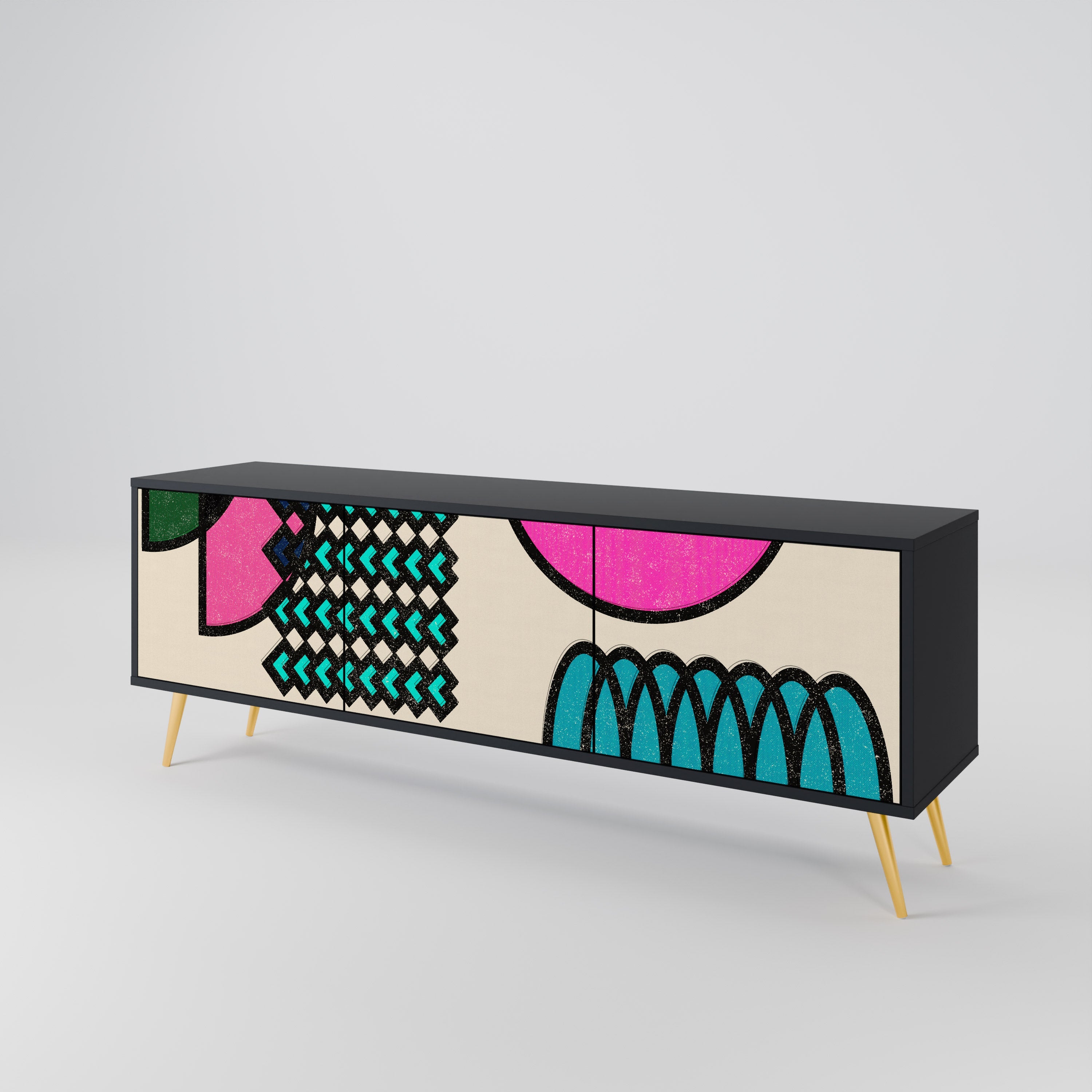 Meuble TV 3 portes GEOMETRIC RHAPSODY en finition noire