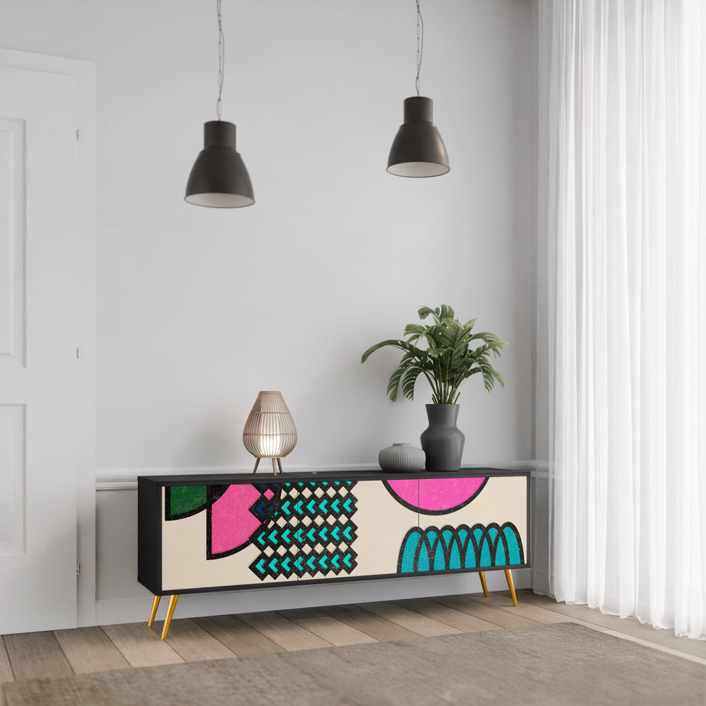 Meuble TV 3 portes GEOMETRIC RHAPSODY en finition noire