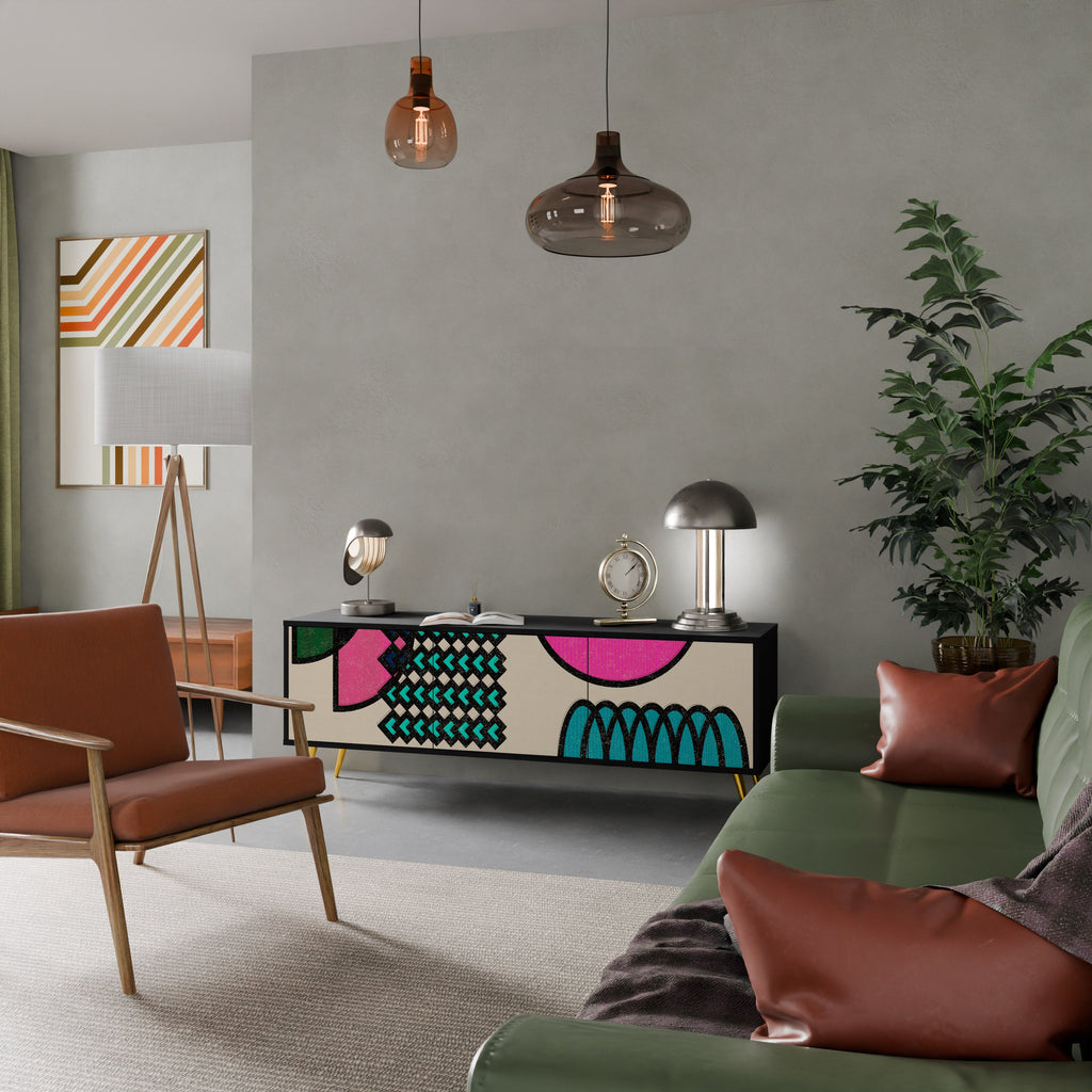 Meuble TV 3 portes GEOMETRIC RHAPSODY en finition noire