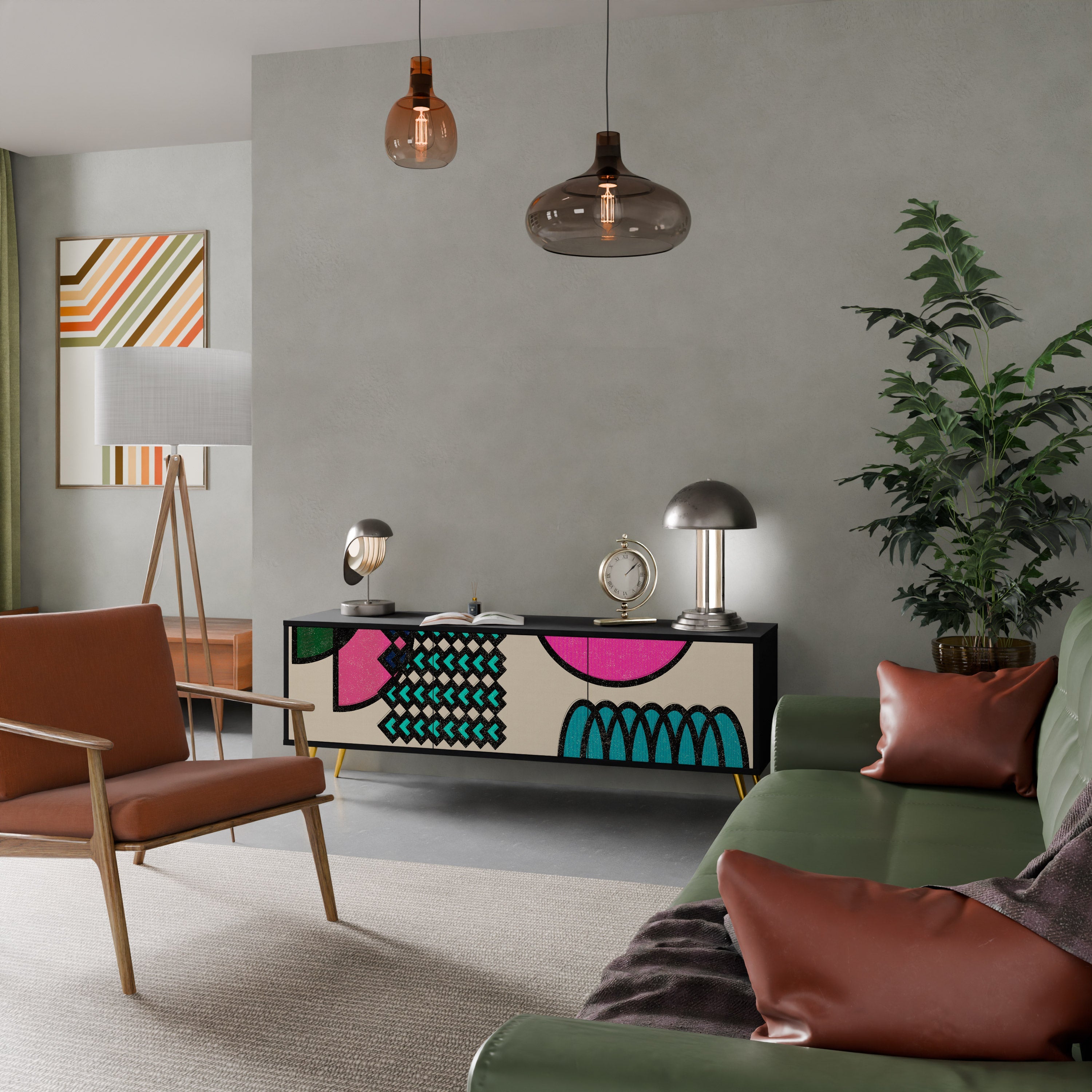 Meuble TV 3 portes GEOMETRIC RHAPSODY en finition noire