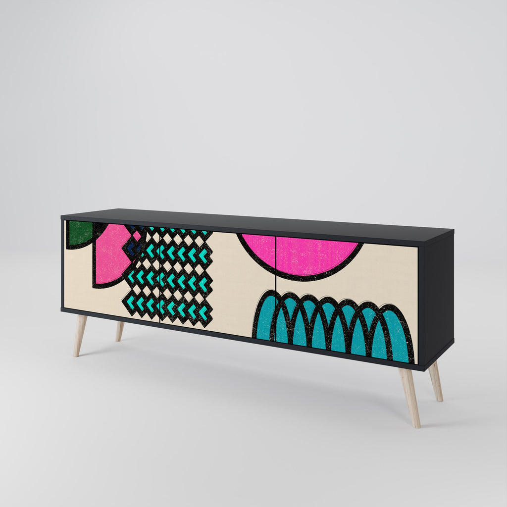 Meuble TV 3 portes GEOMETRIC RHAPSODY en finition noire