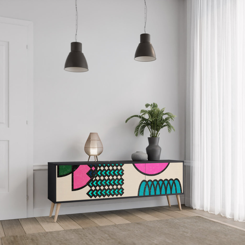 Meuble TV 3 portes GEOMETRIC RHAPSODY en finition noire