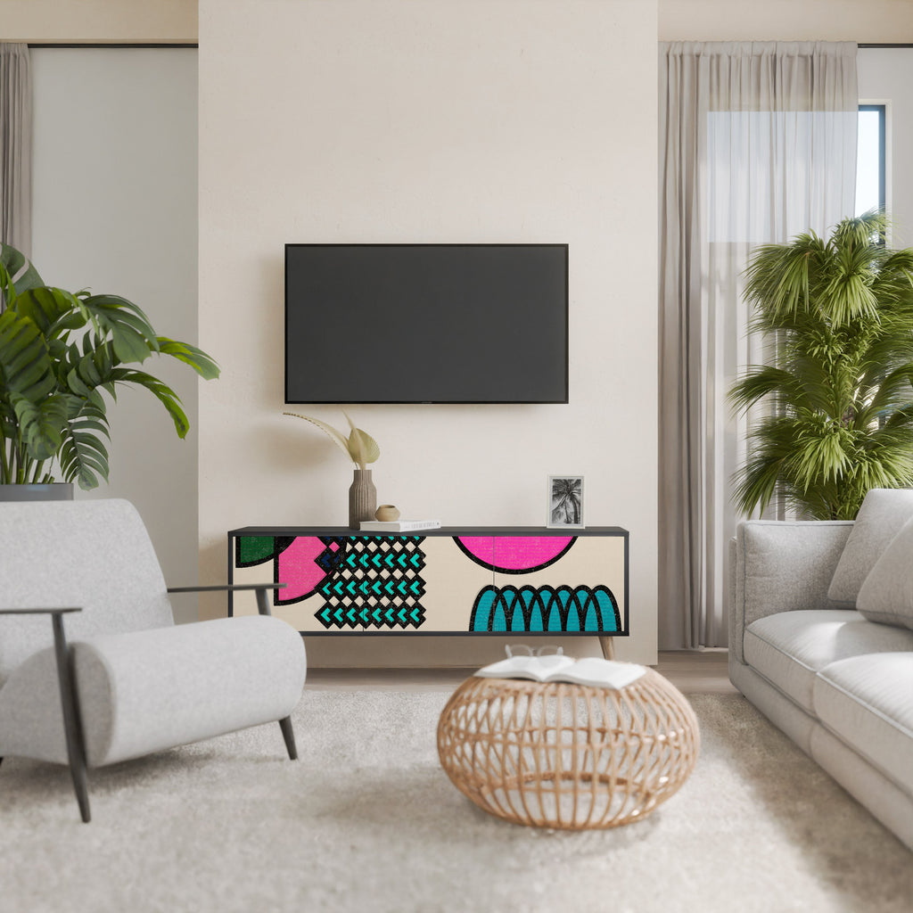 Meuble TV 3 portes GEOMETRIC RHAPSODY en finition noire