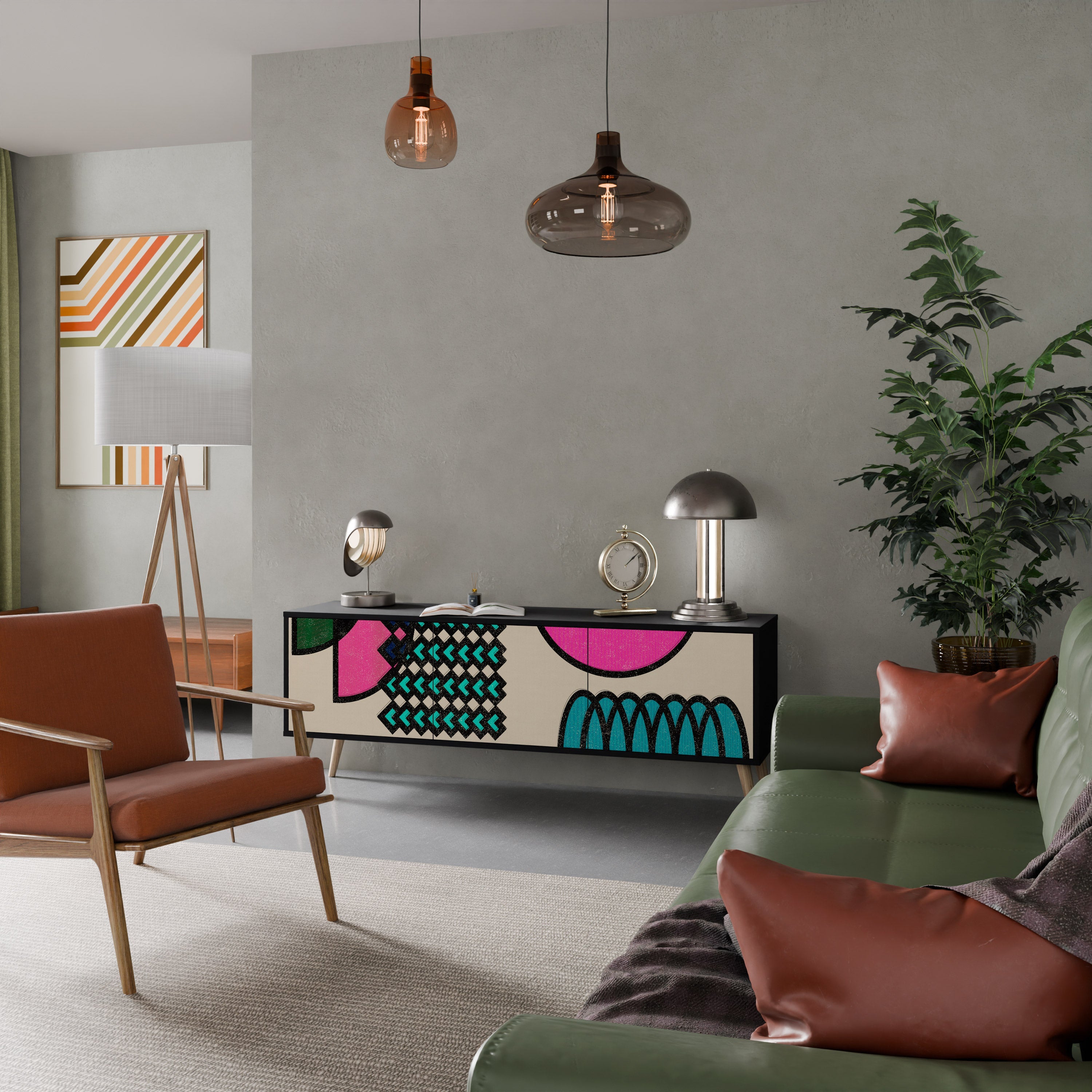 Meuble TV 3 portes GEOMETRIC RHAPSODY en finition noire