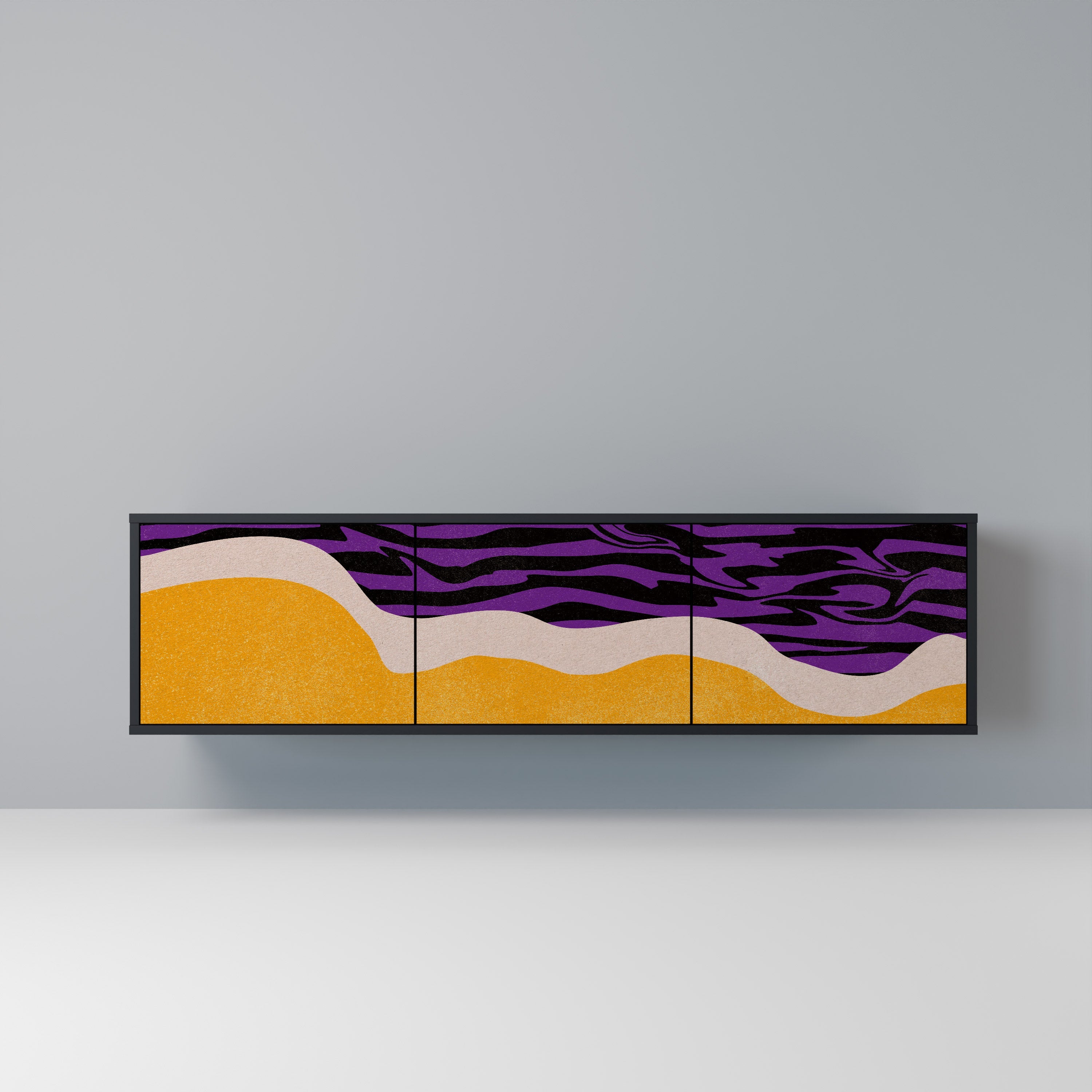 Meuble TV 3 portes INDEPENDENT BORDER, finition noire