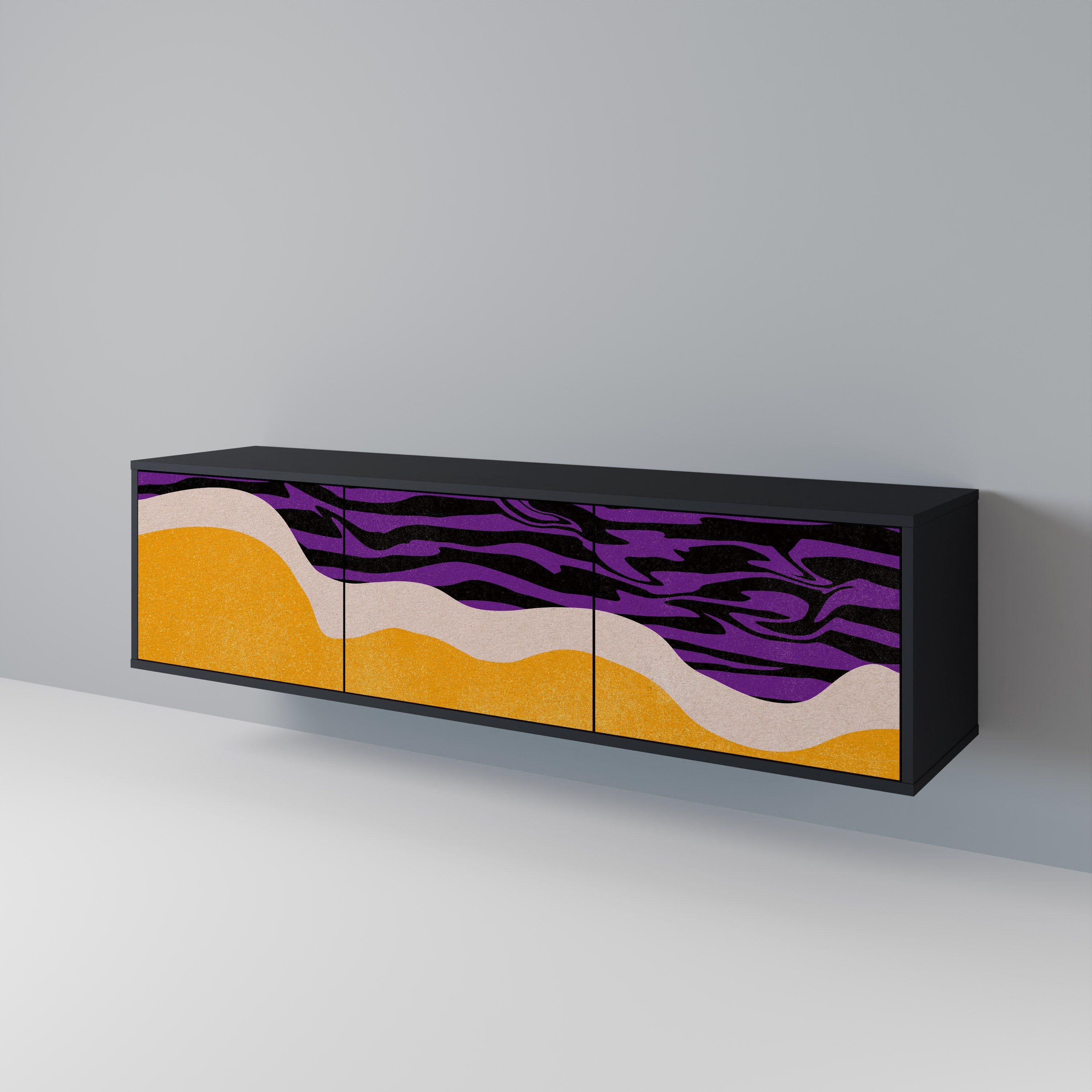 Meuble TV 3 portes INDEPENDENT BORDER, finition noire