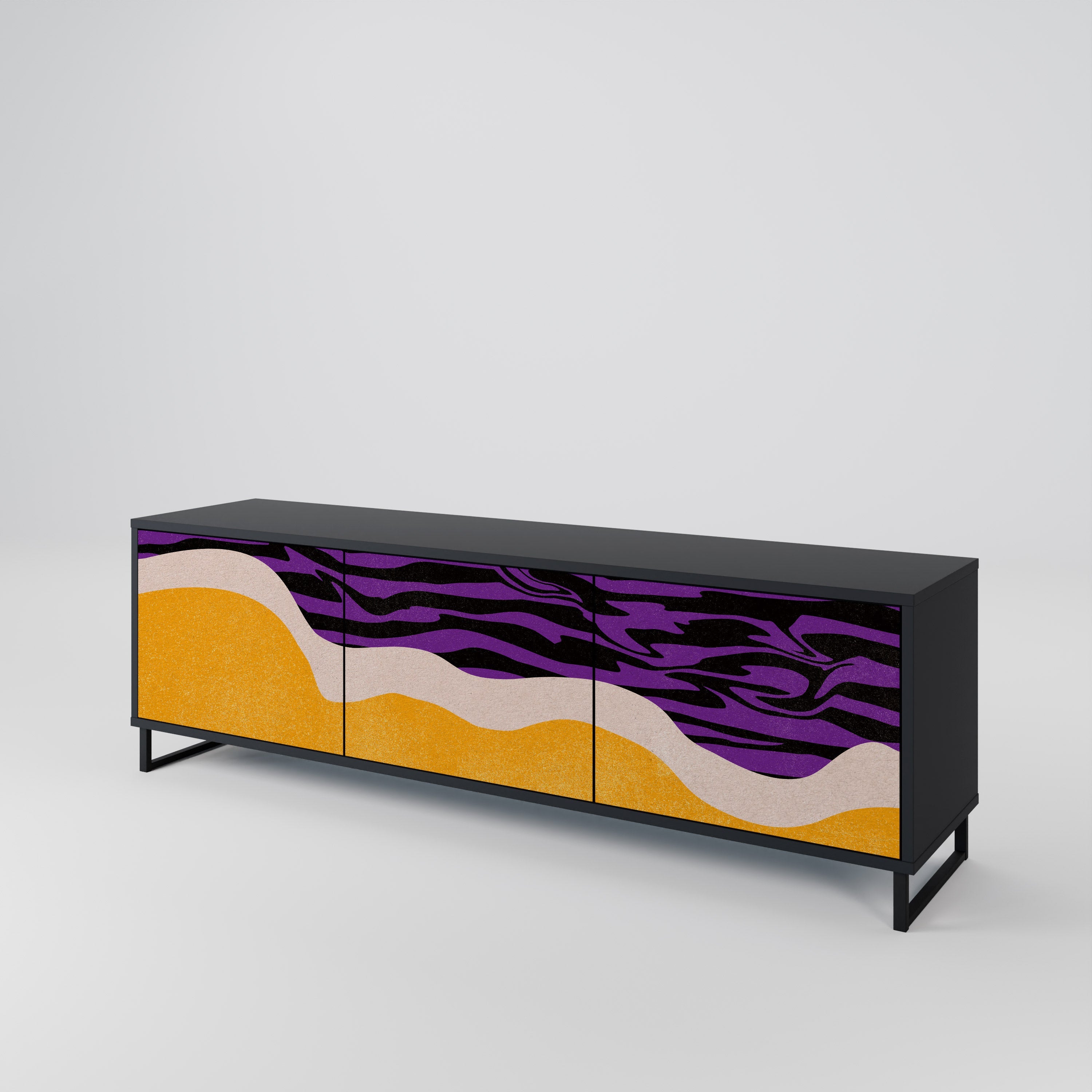 Meuble TV 3 portes INDEPENDENT BORDER, finition noire