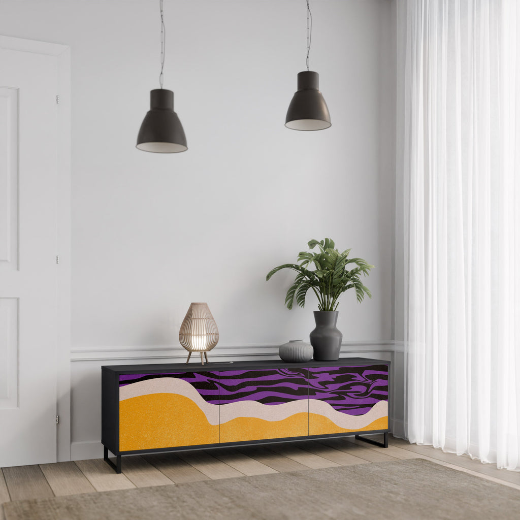 Meuble TV 3 portes INDEPENDENT BORDER, finition noire