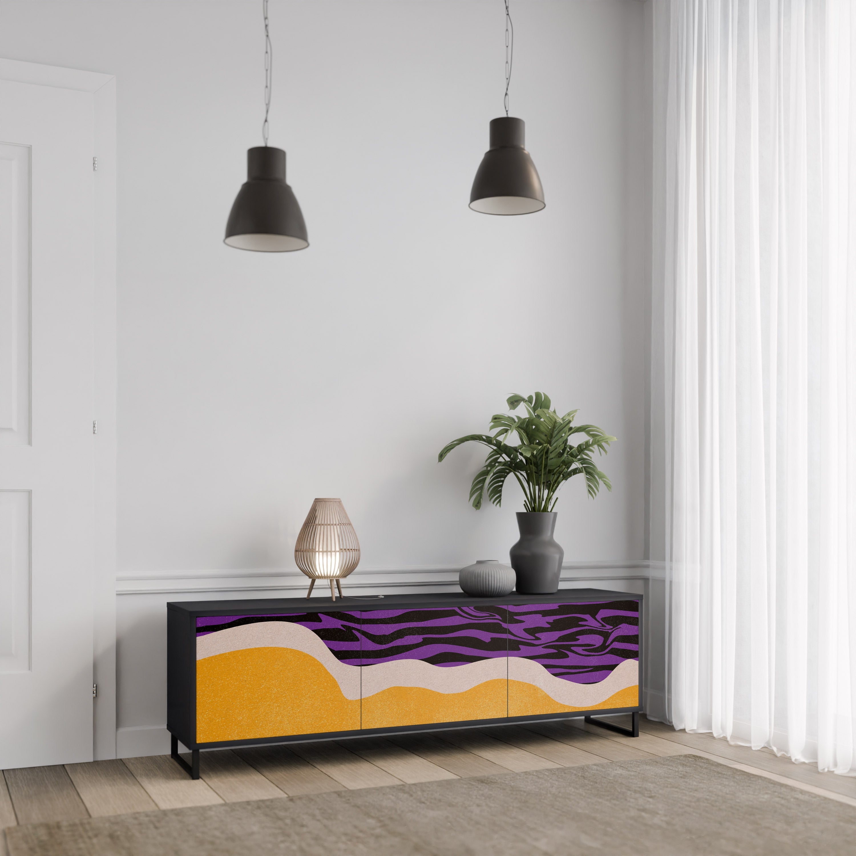 Meuble TV 3 portes INDEPENDENT BORDER, finition noire