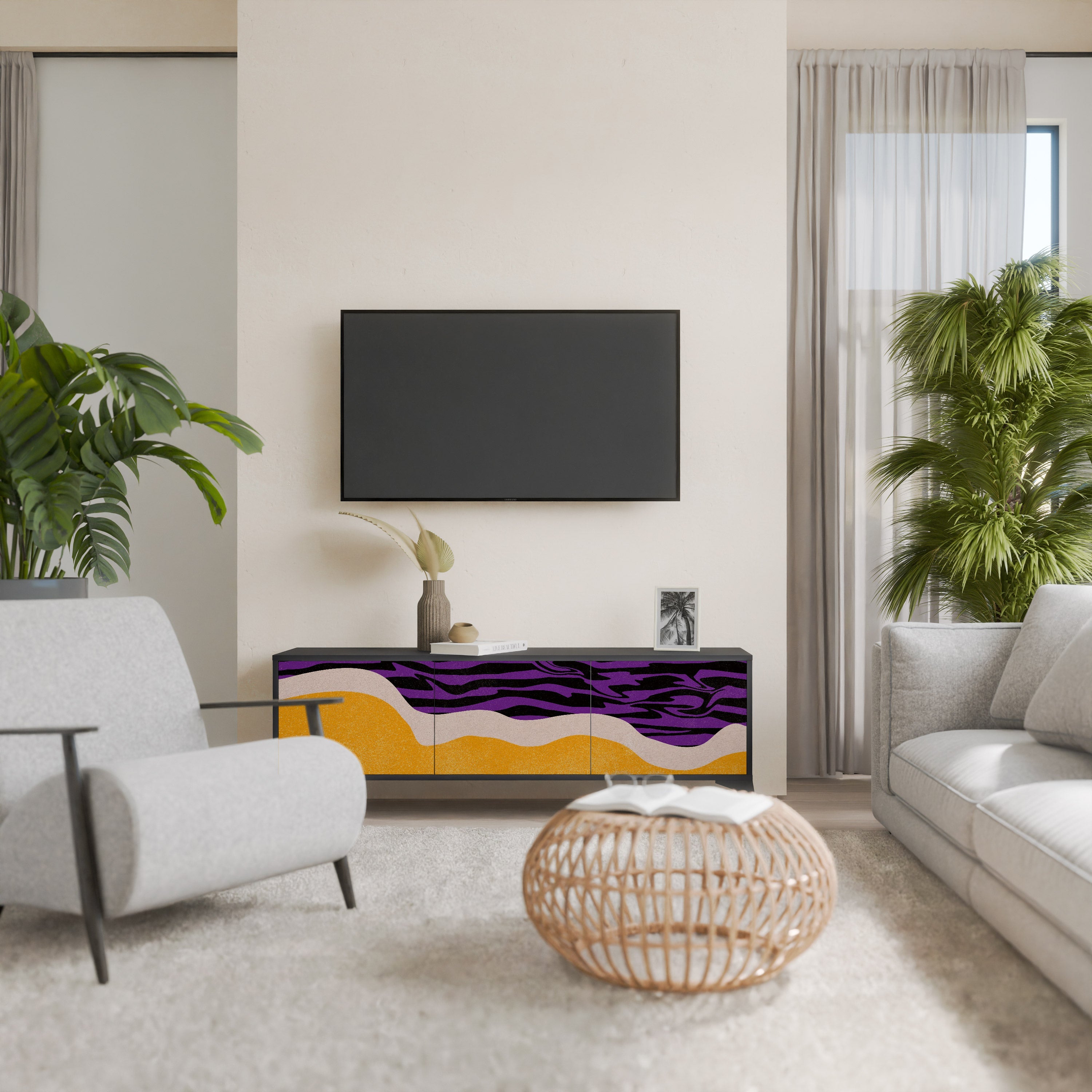 Meuble TV 3 portes INDEPENDENT BORDER, finition noire