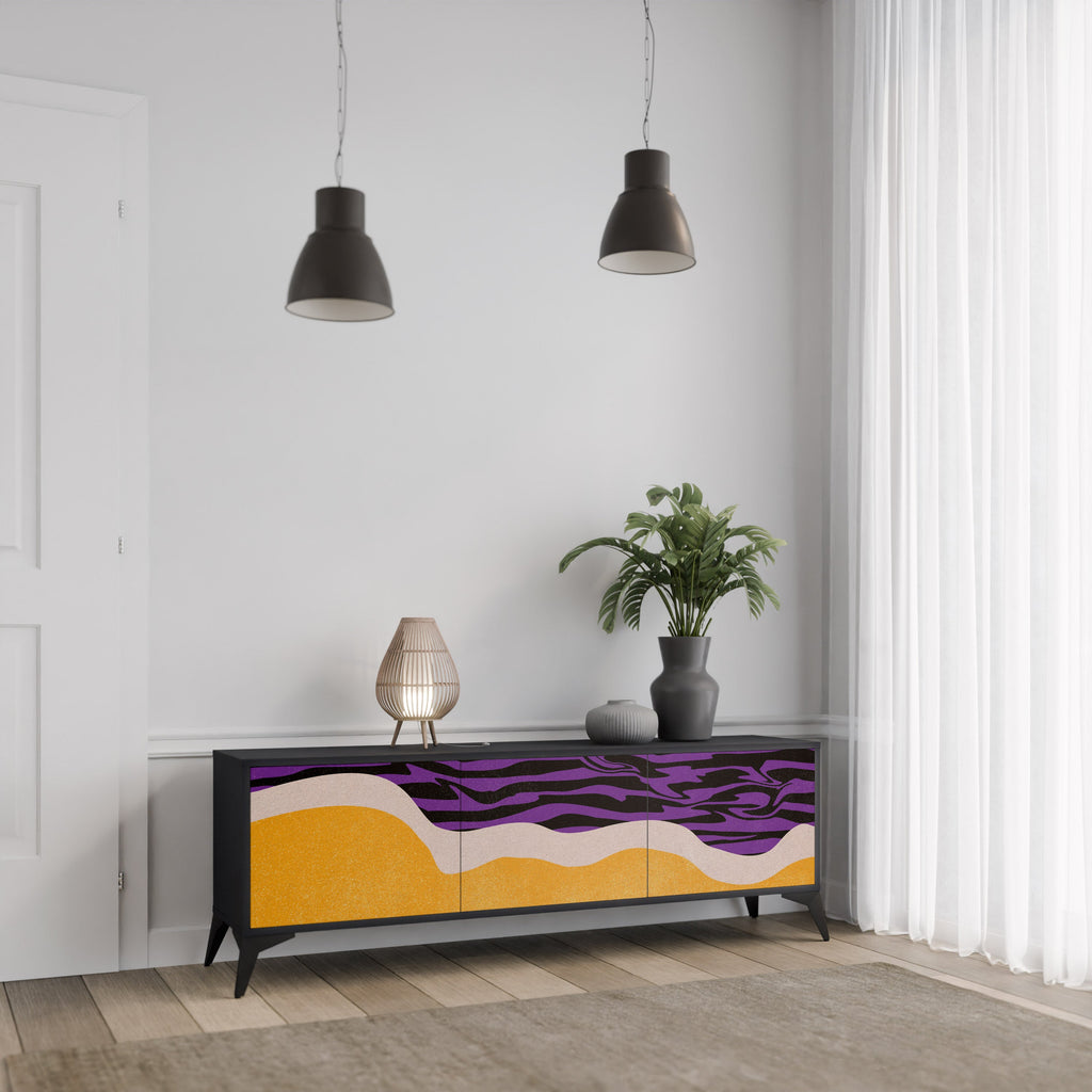 Meuble TV 3 portes INDEPENDENT BORDER, finition noire