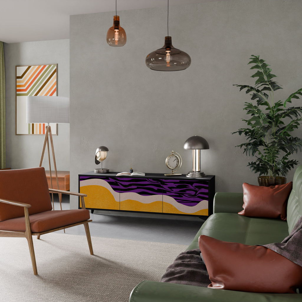 Meuble TV 3 portes INDEPENDENT BORDER, finition noire