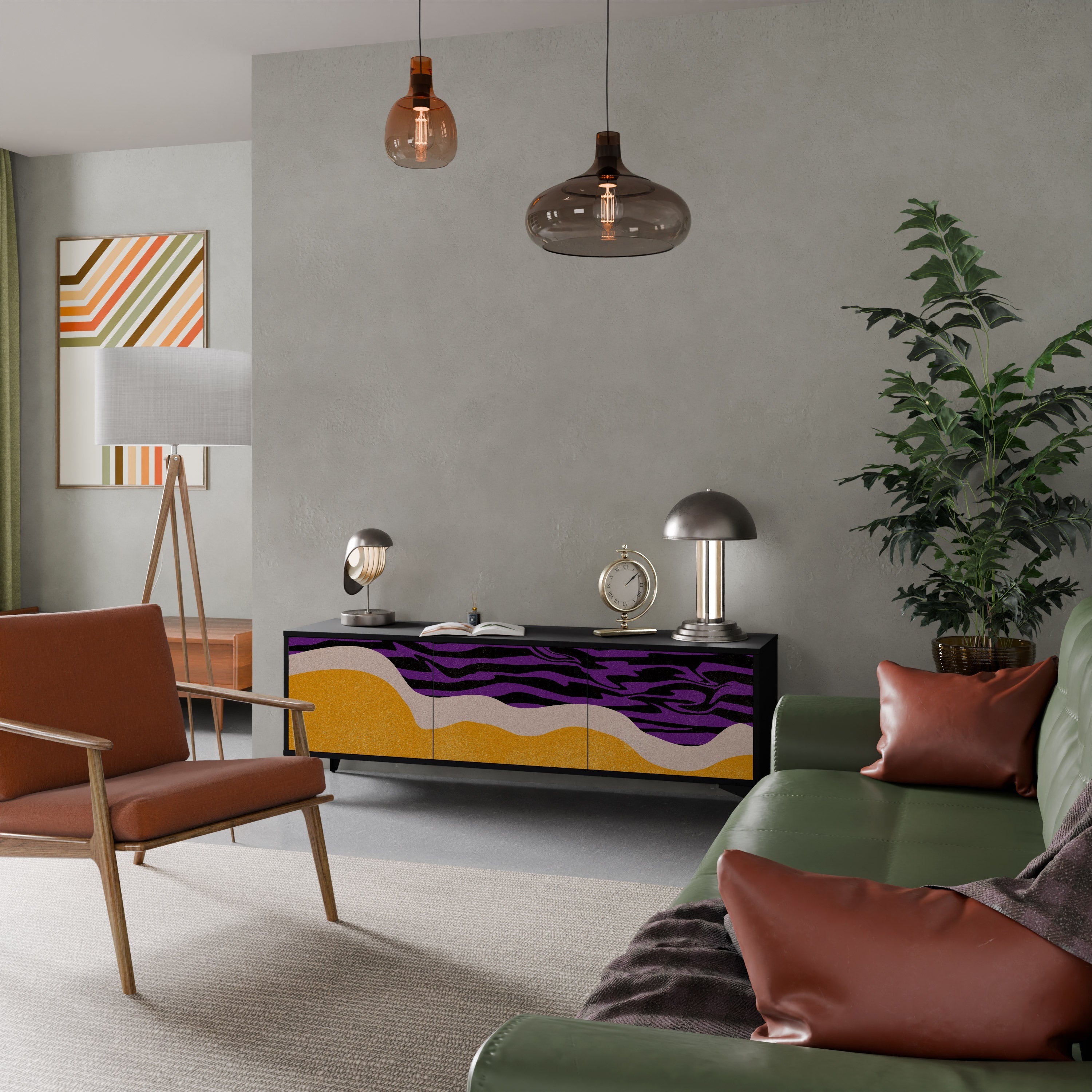 Meuble TV 3 portes INDEPENDENT BORDER, finition noire