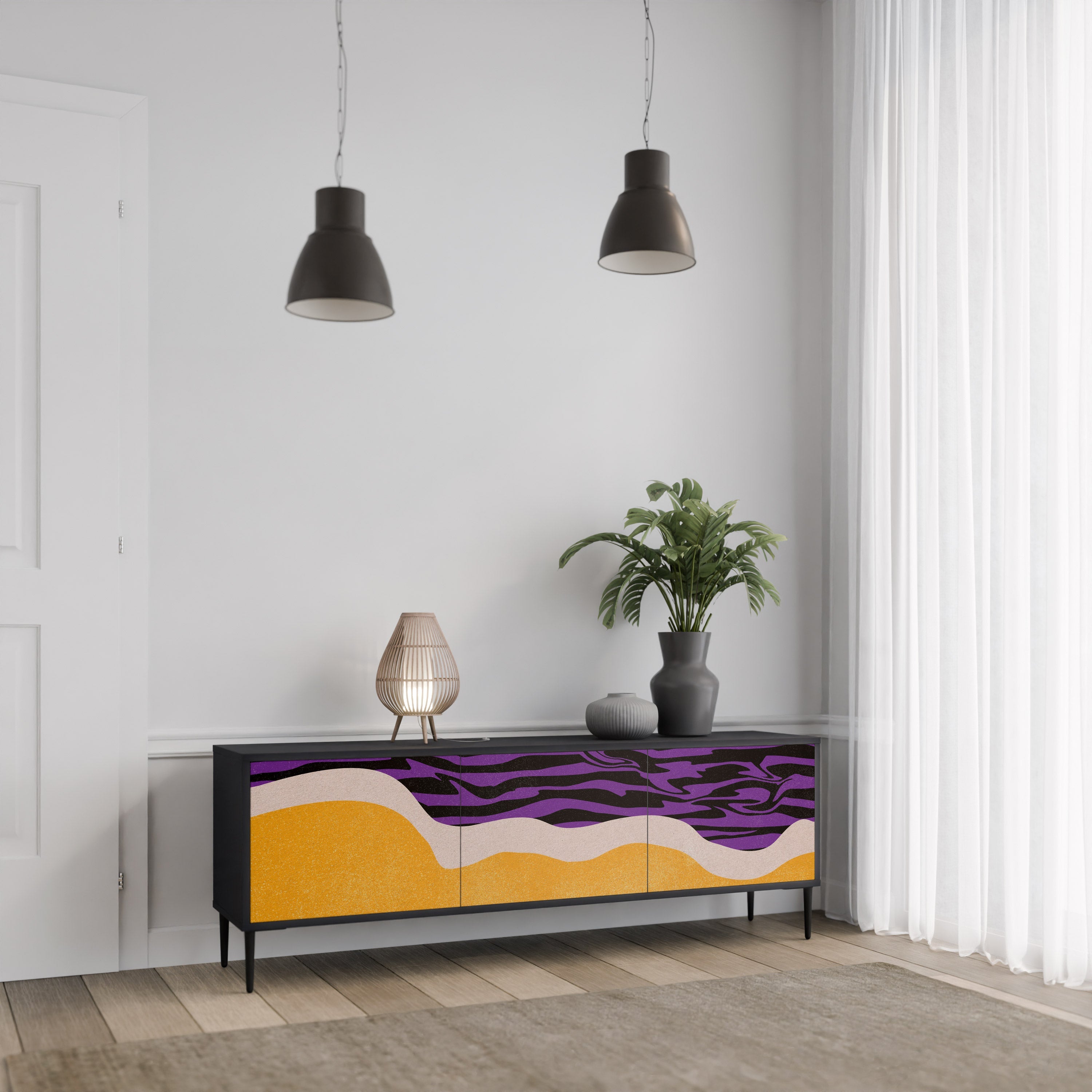 Meuble TV 3 portes INDEPENDENT BORDER, finition noire