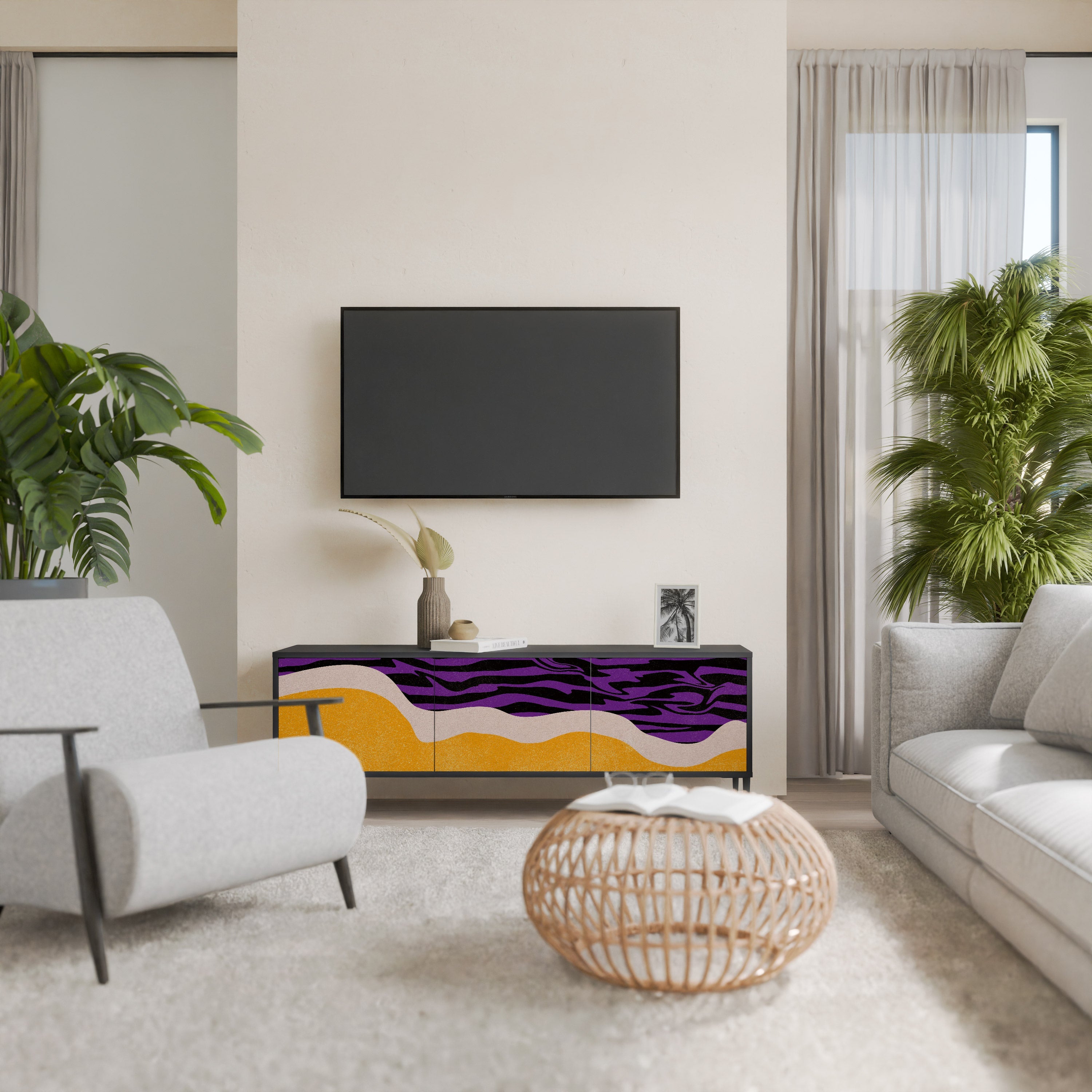 Meuble TV 3 portes INDEPENDENT BORDER, finition noire