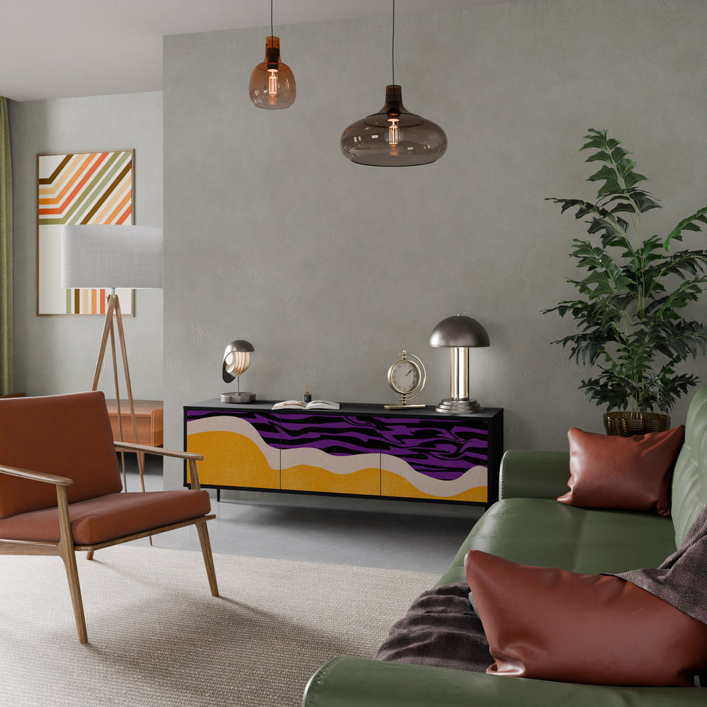 Meuble TV 3 portes INDEPENDENT BORDER, finition noire