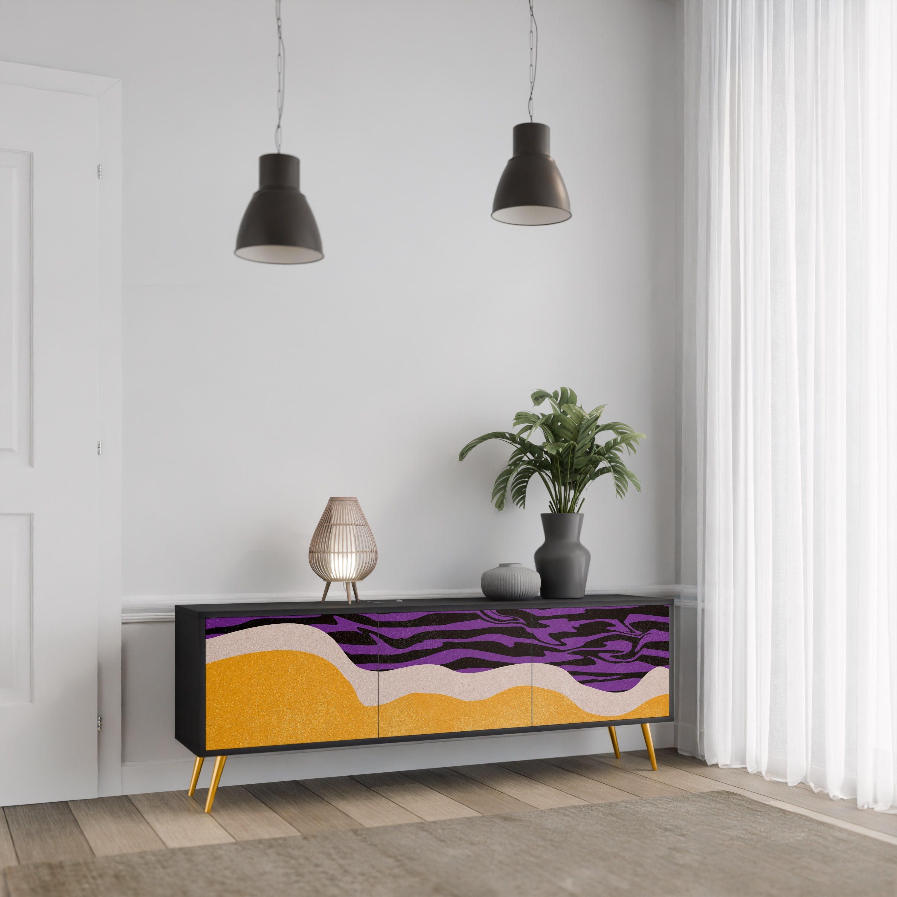 Meuble TV 3 portes INDEPENDENT BORDER, finition noire