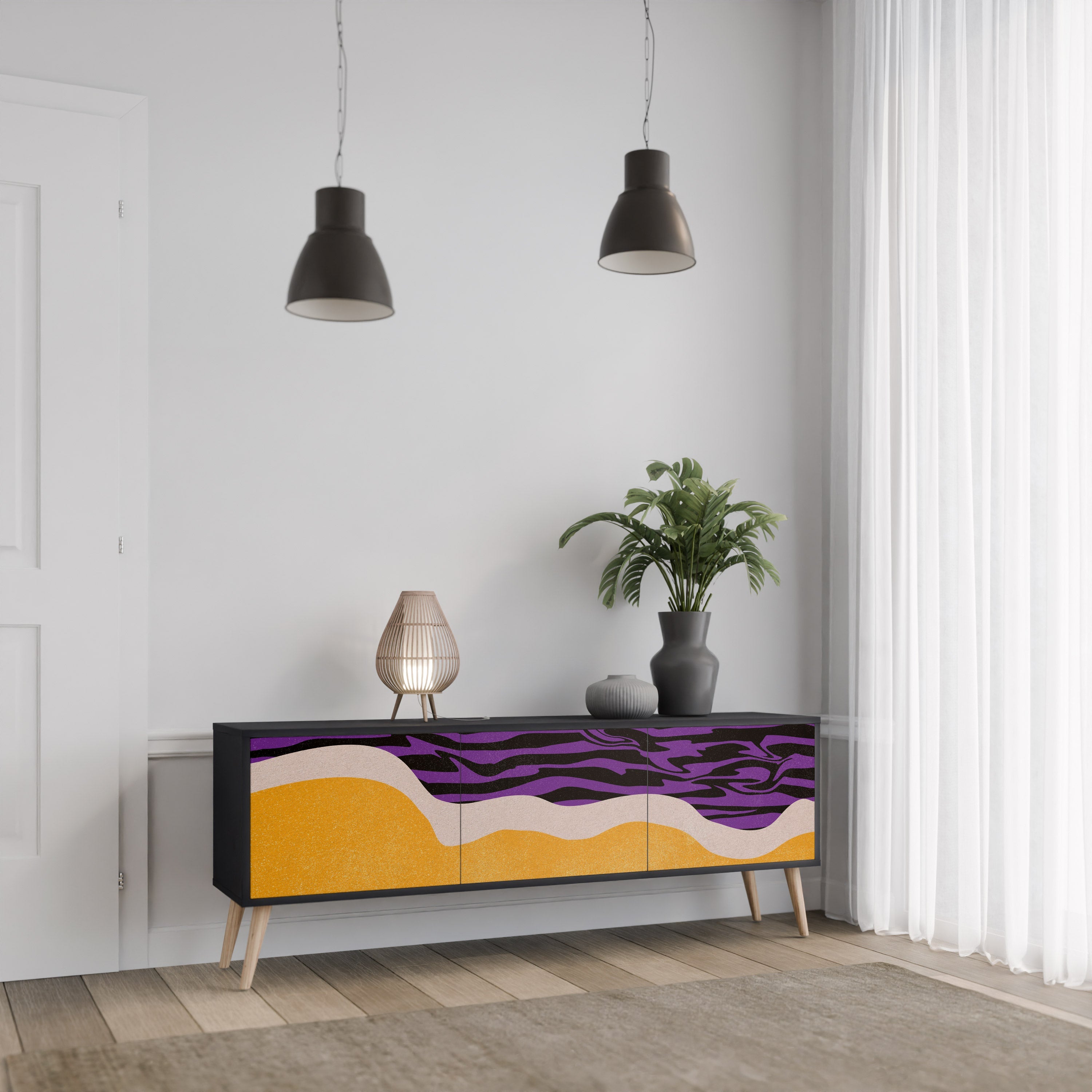 Meuble TV 3 portes INDEPENDENT BORDER, finition noire