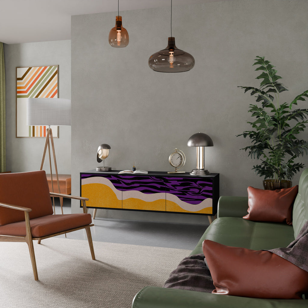 Meuble TV 3 portes INDEPENDENT BORDER, finition noire