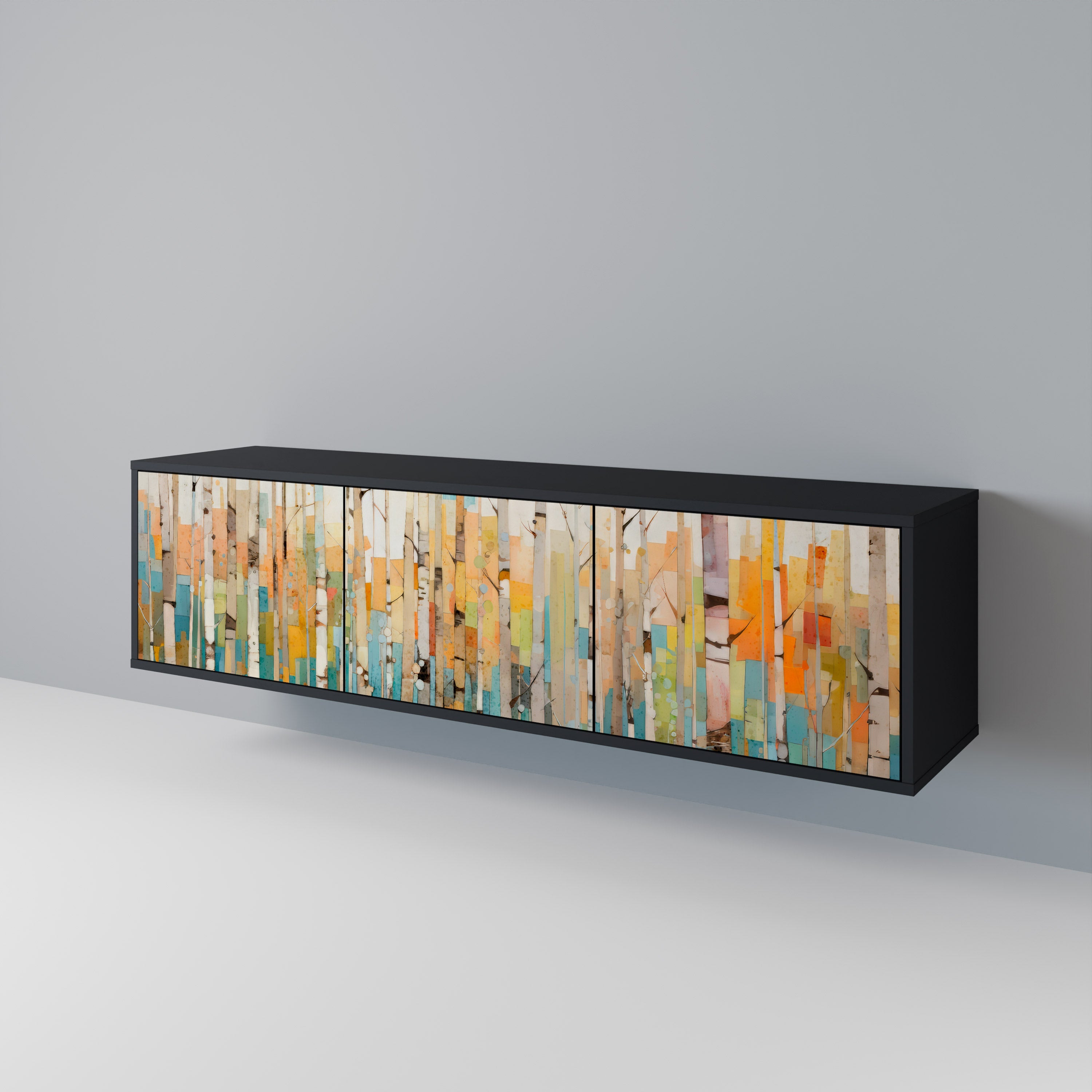 Meuble TV 3 portes BIRCH KALEIDOSCOPE finition noire