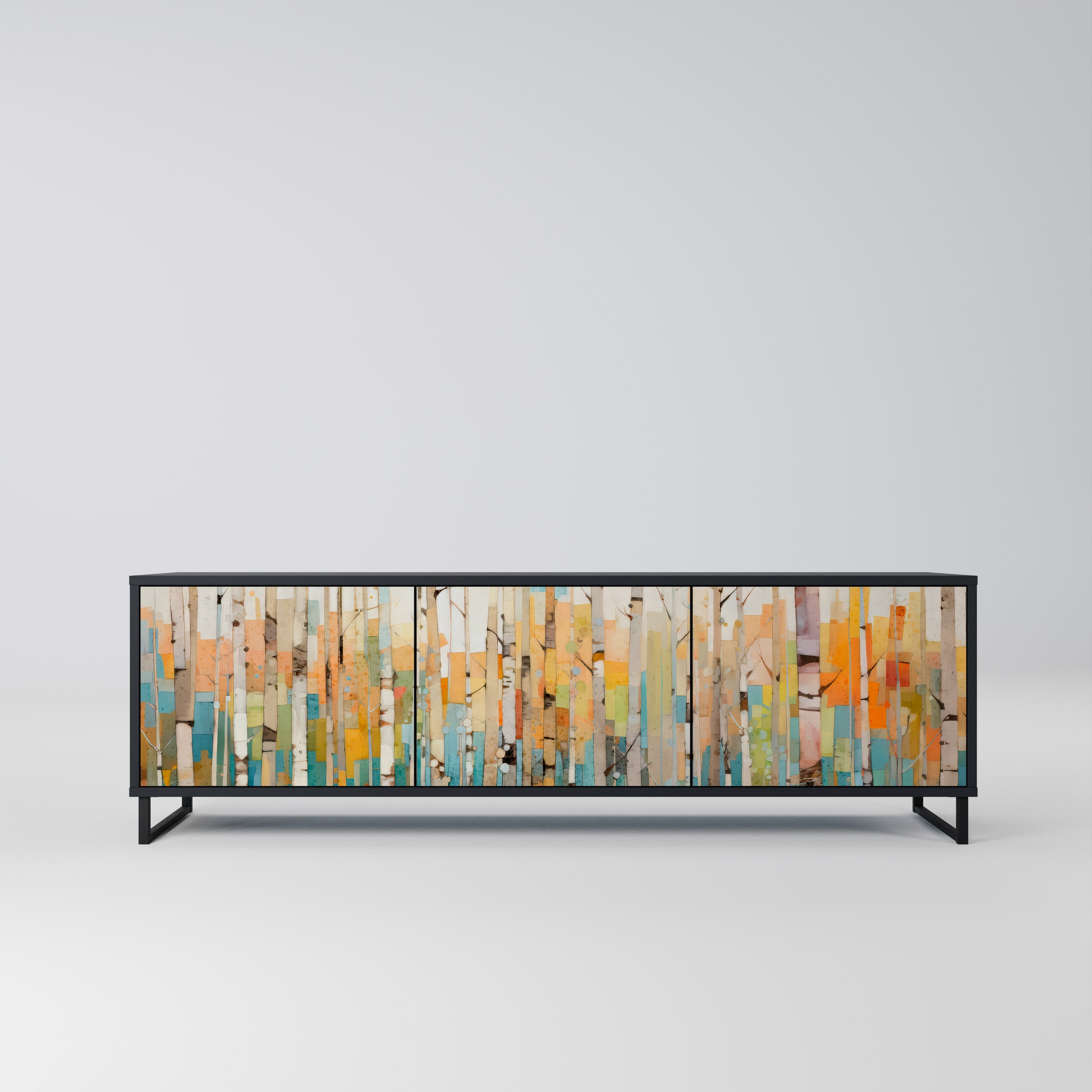 Meuble TV 3 portes BIRCH KALEIDOSCOPE finition noire