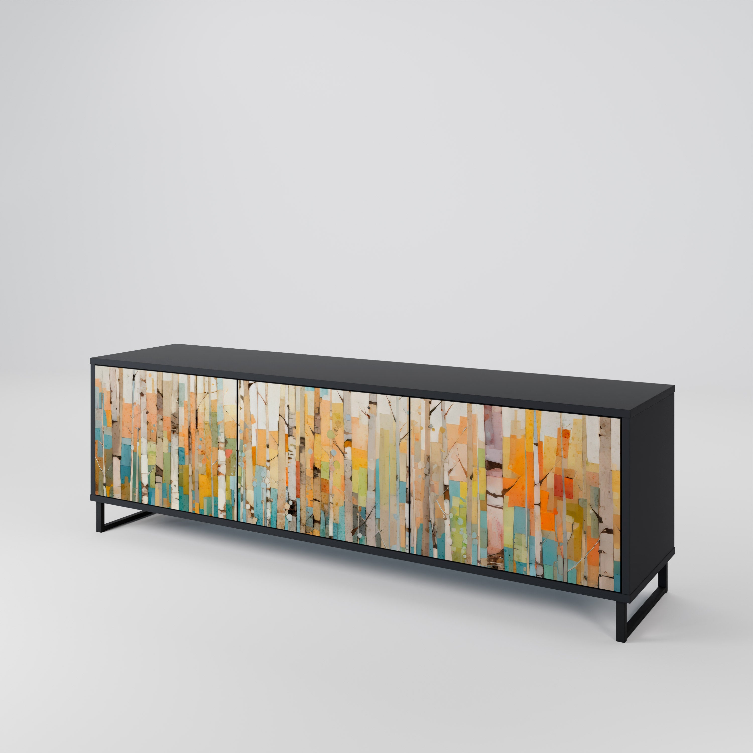 Meuble TV 3 portes BIRCH KALEIDOSCOPE finition noire