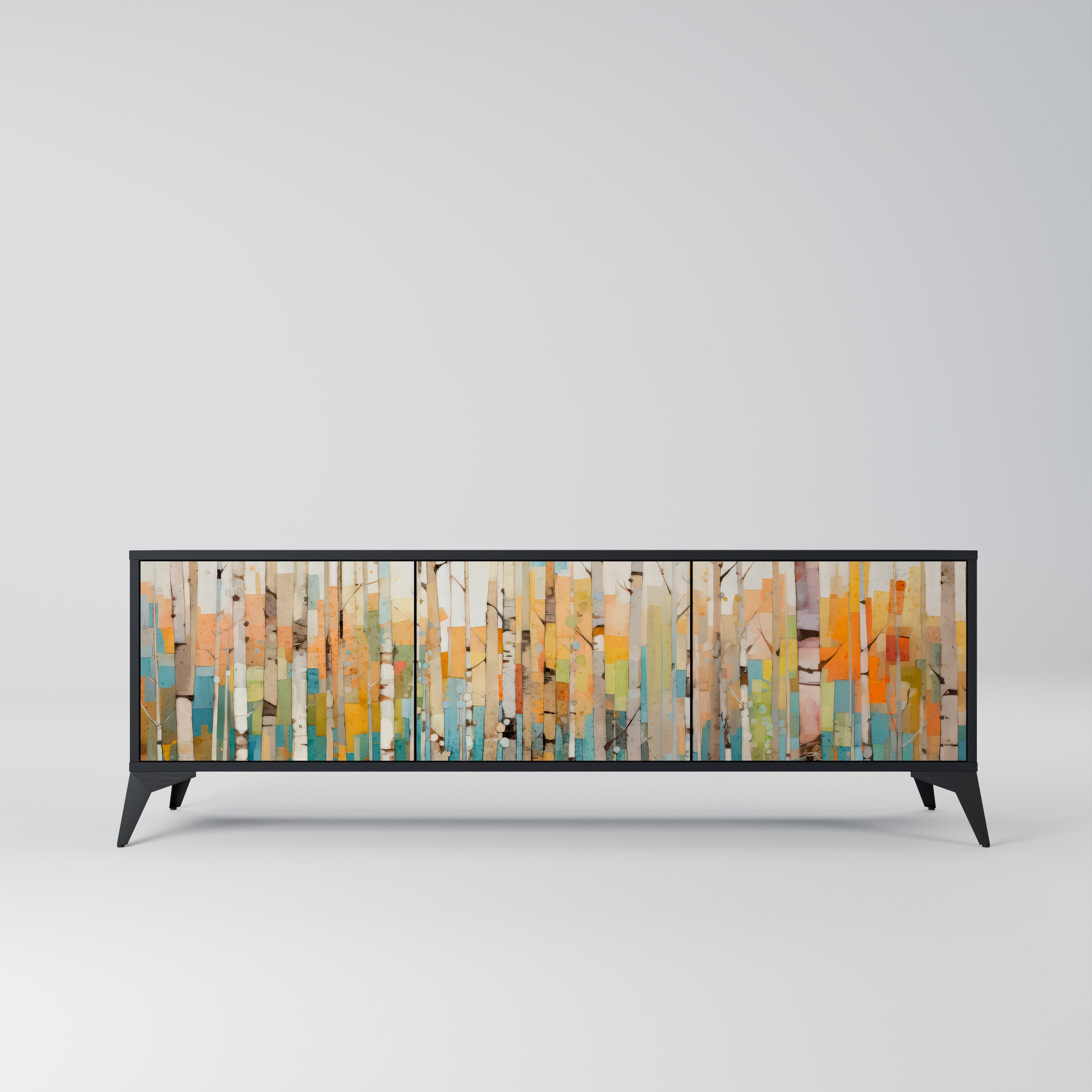 Meuble TV 3 portes BIRCH KALEIDOSCOPE finition noire