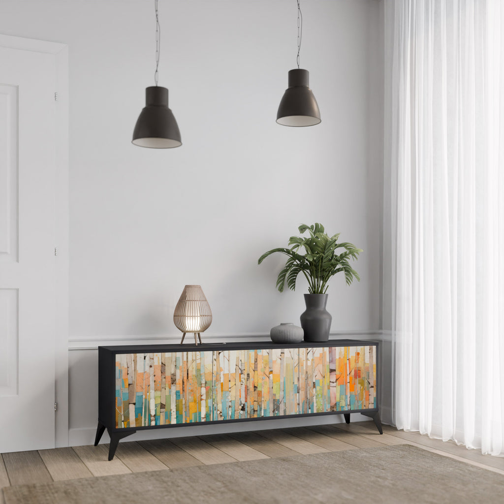 Meuble TV 3 portes BIRCH KALEIDOSCOPE finition noire