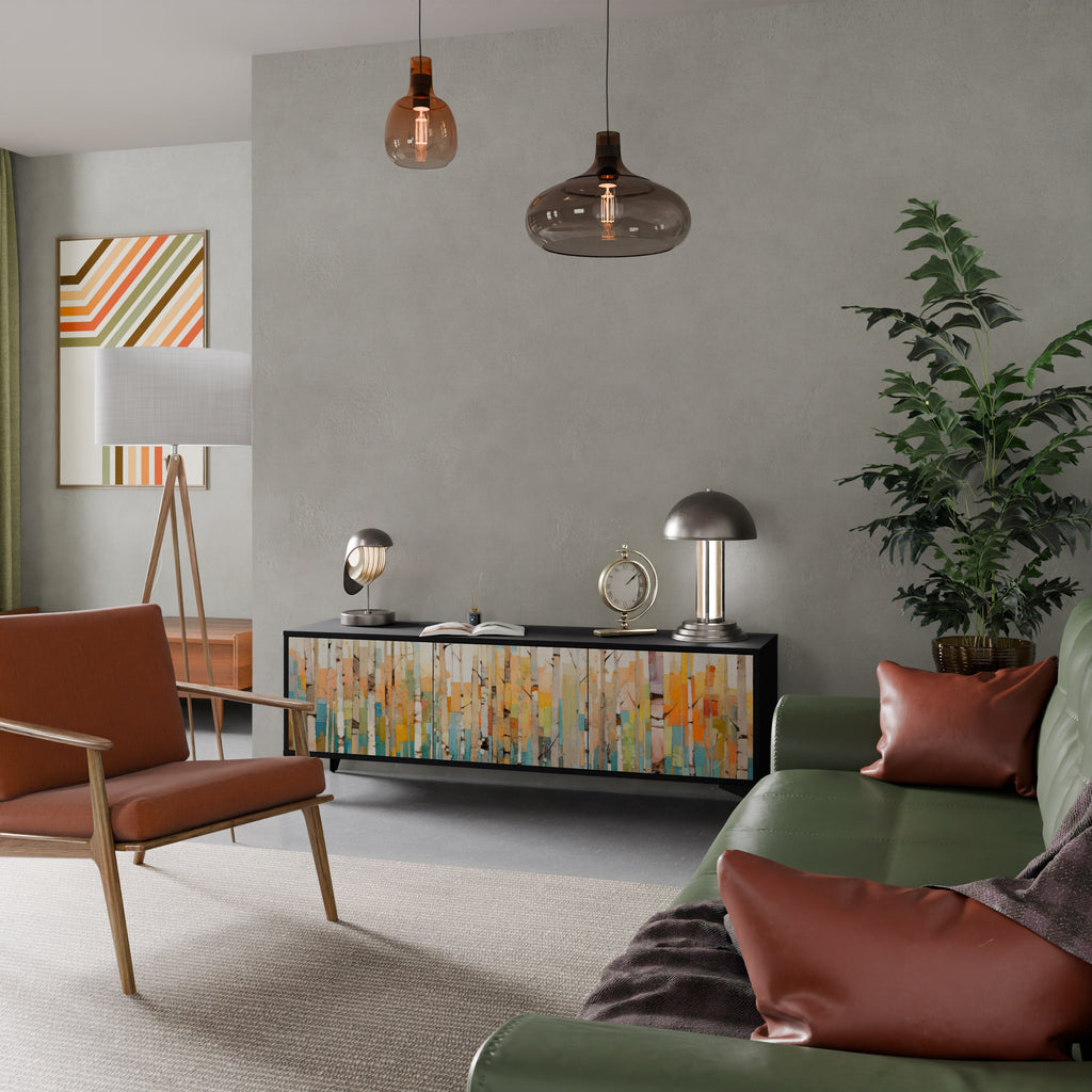 Meuble TV 3 portes BIRCH KALEIDOSCOPE finition noire