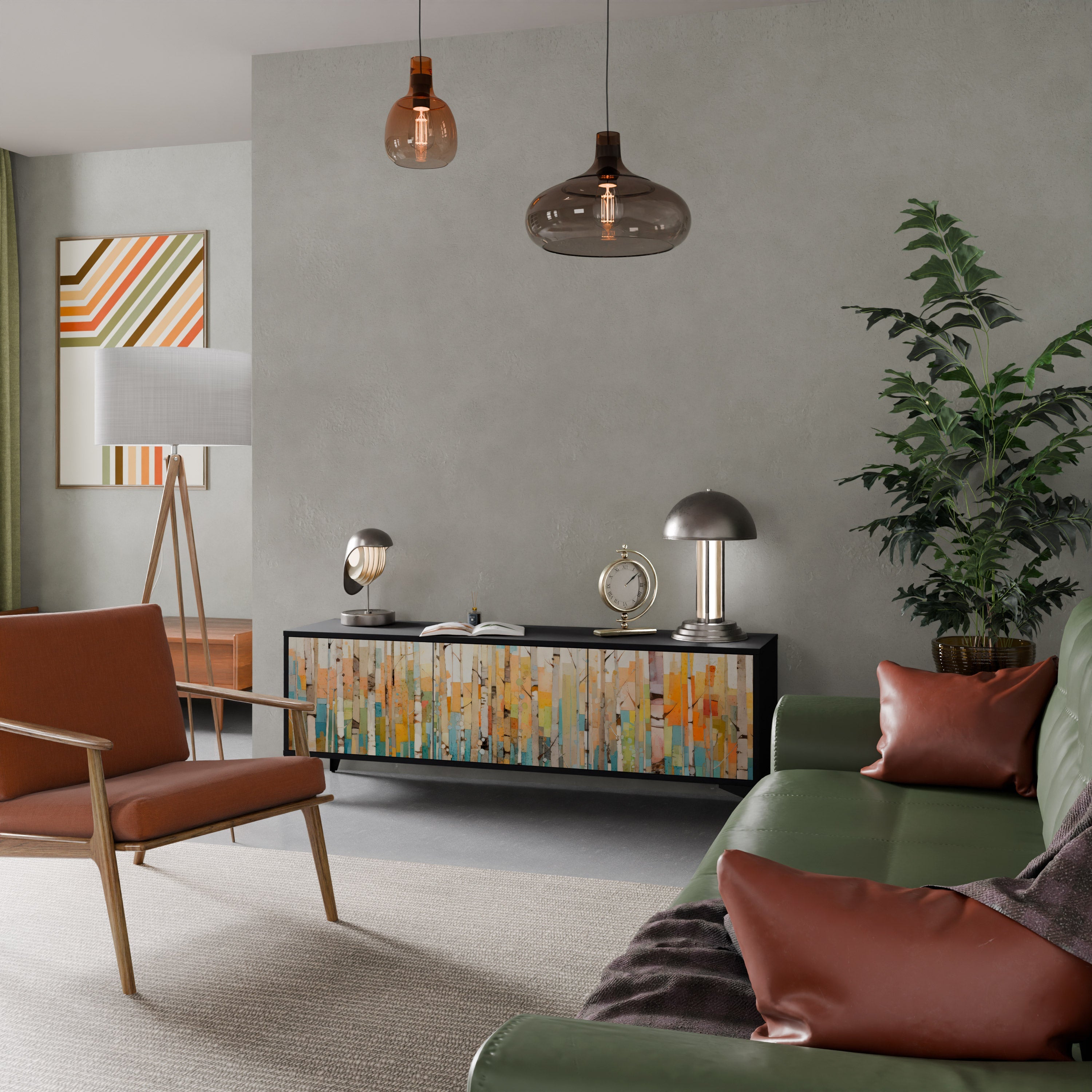 Meuble TV 3 portes BIRCH KALEIDOSCOPE finition noire