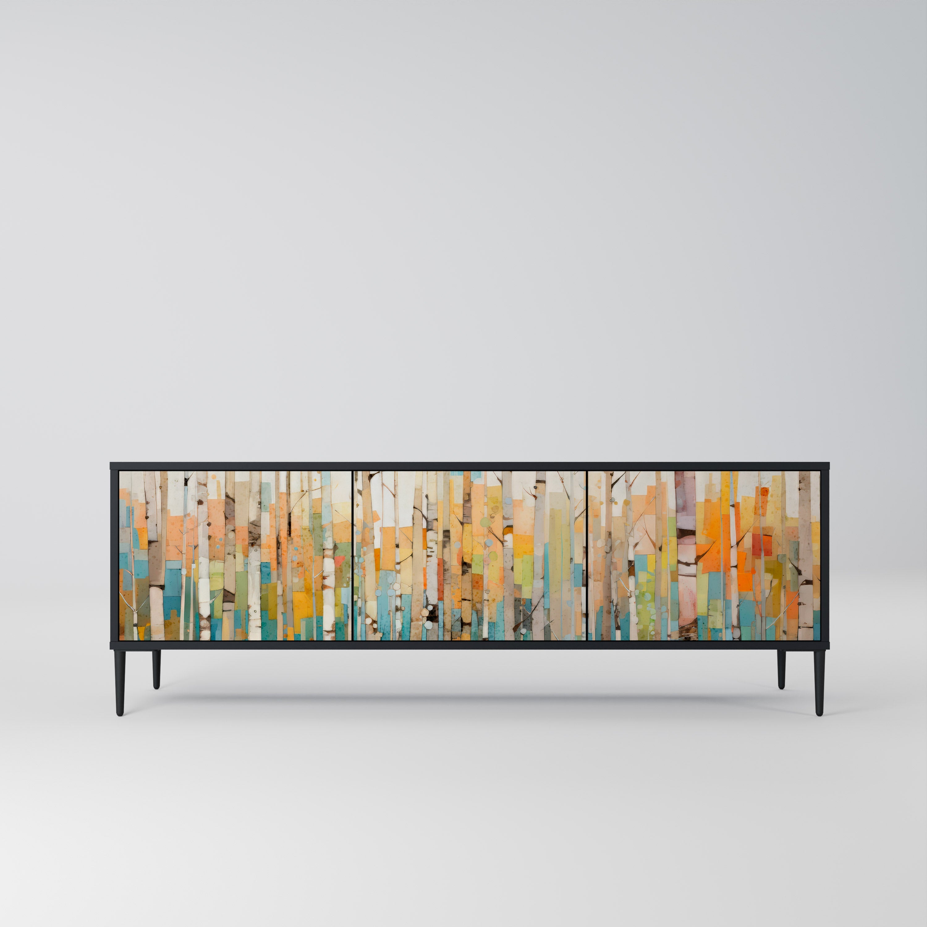 Meuble TV 3 portes BIRCH KALEIDOSCOPE finition noire