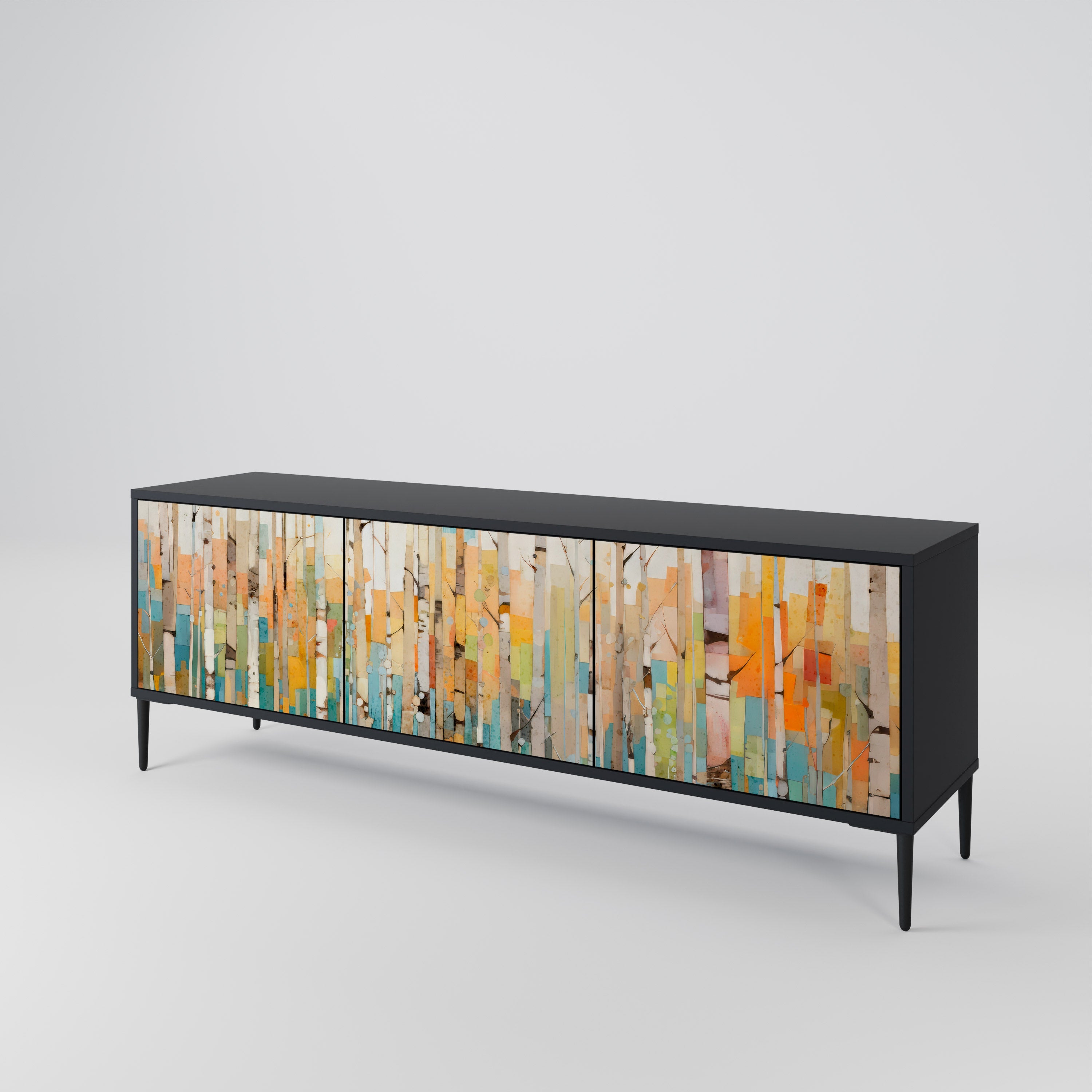 Meuble TV 3 portes BIRCH KALEIDOSCOPE finition noire