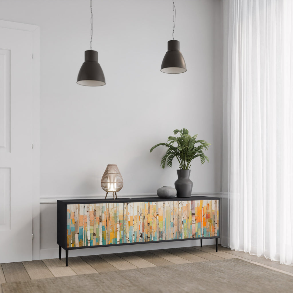 Meuble TV 3 portes BIRCH KALEIDOSCOPE finition noire