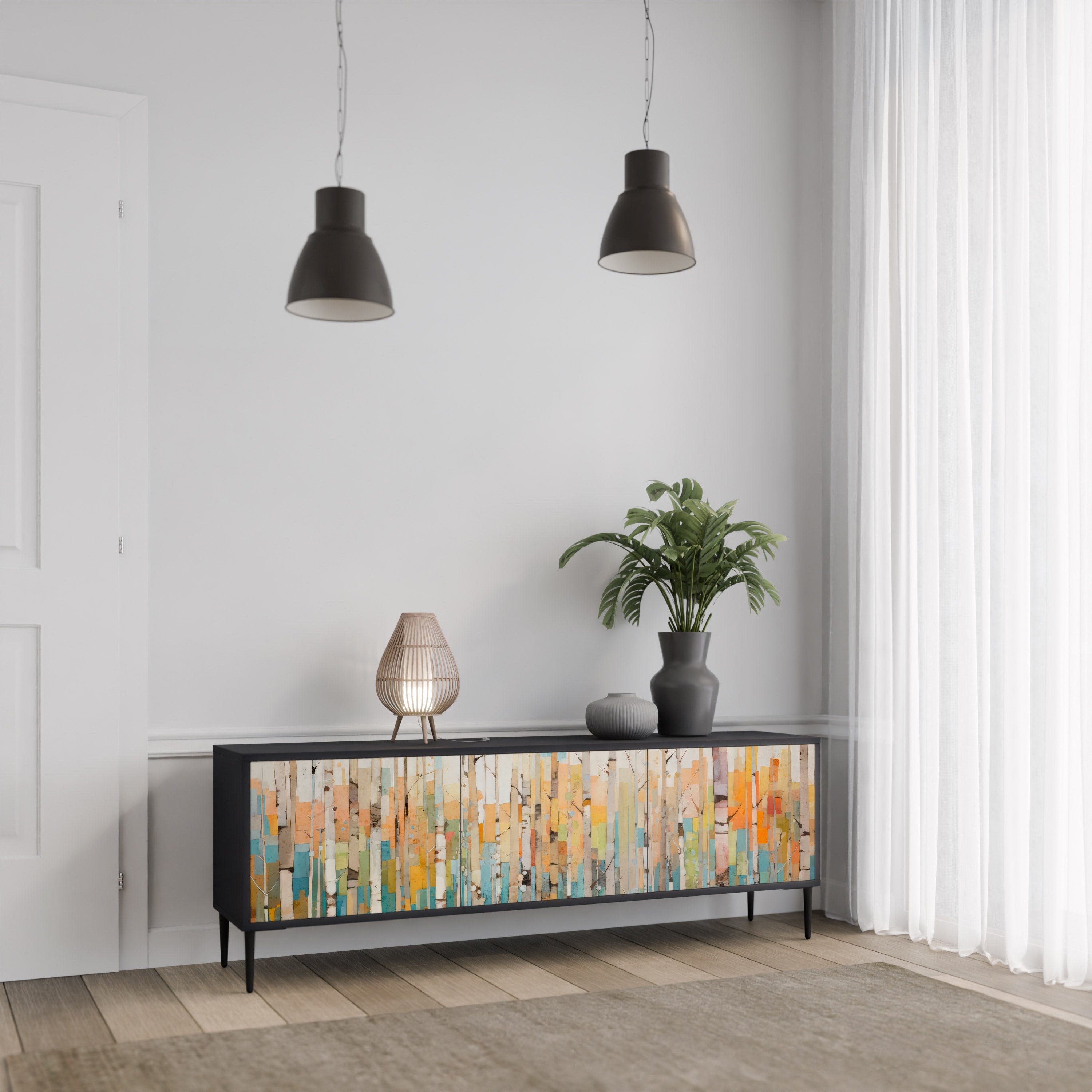 Meuble TV 3 portes BIRCH KALEIDOSCOPE finition noire