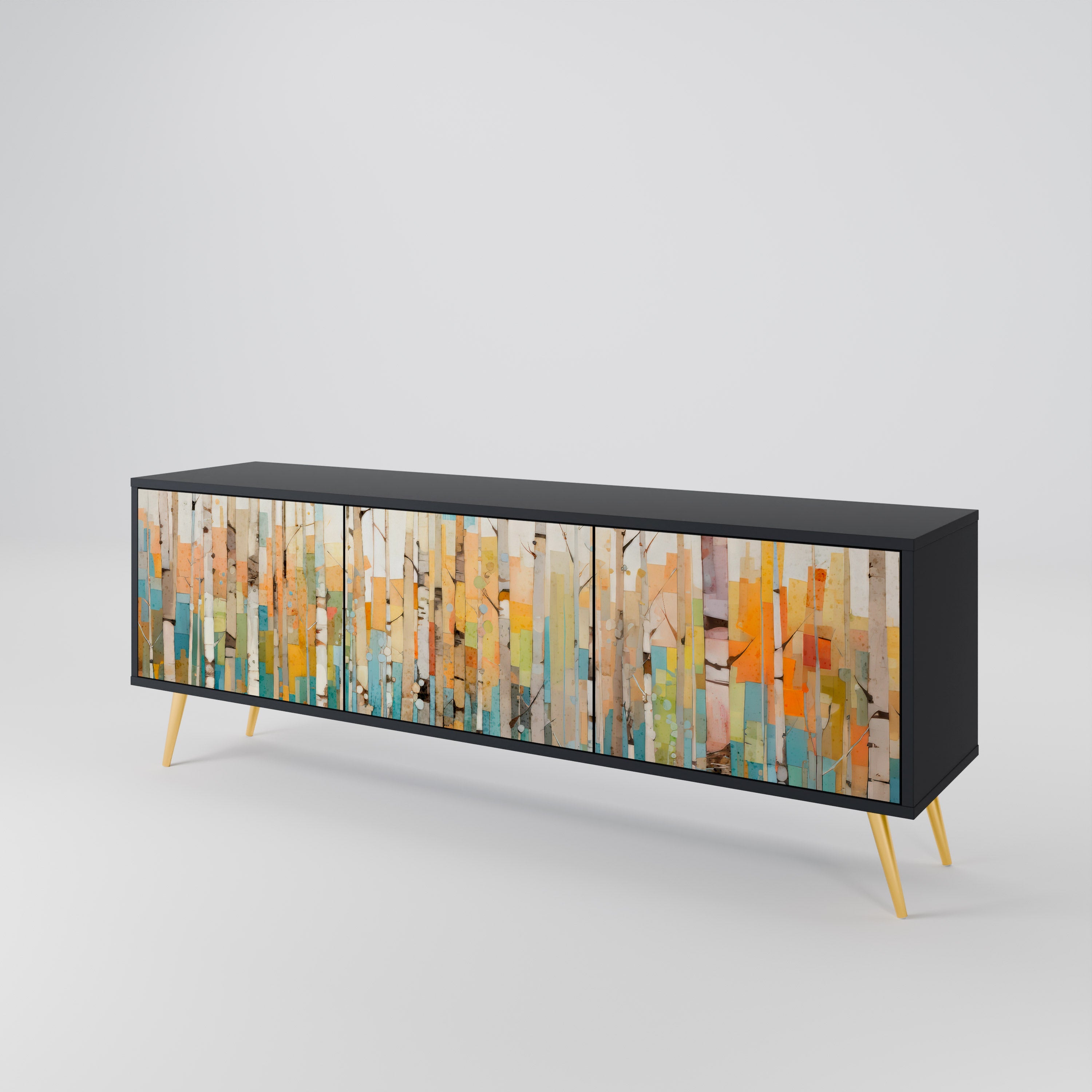 Meuble TV 3 portes BIRCH KALEIDOSCOPE finition noire